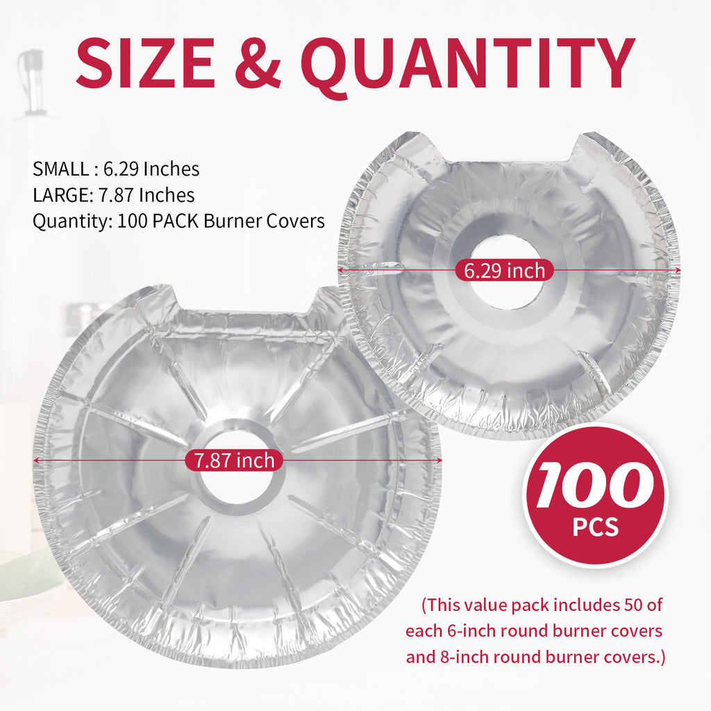 Round Electric Stove Burner Covers - Thicker Aluminum Foil Burner Liners - Disposable Stove Top Protector, 100 Pack (50 * 6 Inch and 50 * 8 Inch)