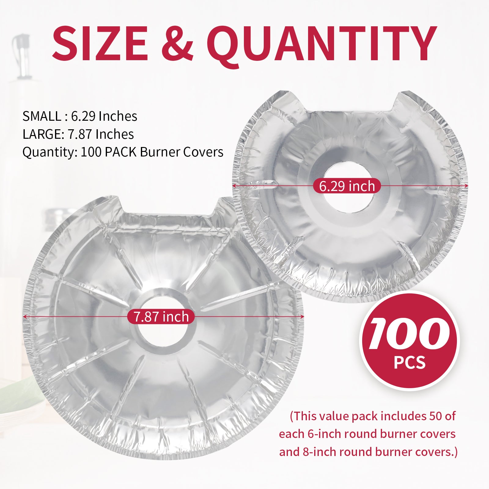 Round Electric Stove Burner Covers - Thicker Aluminum Foil Burner Liners - Disposable Stove Top Protector, 100 Pack (50 * 6 Inch and 50 * 8 Inch)