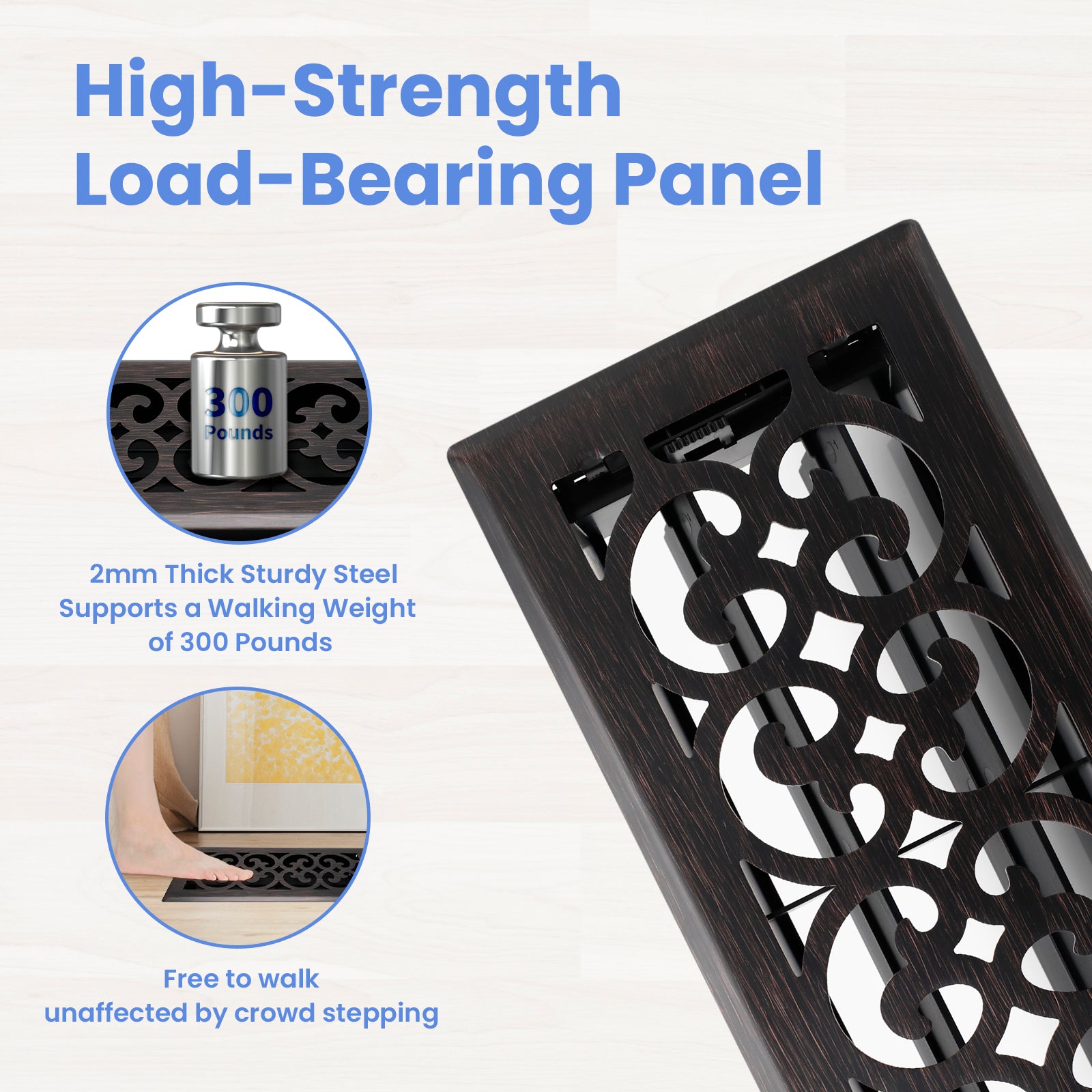 4x10 Inches Heavy Duty Walkable Floor Register Easy Adjust Air Supply Lever Floor Vents - Charlotte Design - Vent Cover for Home Floor - Oil Rubbed Bronze