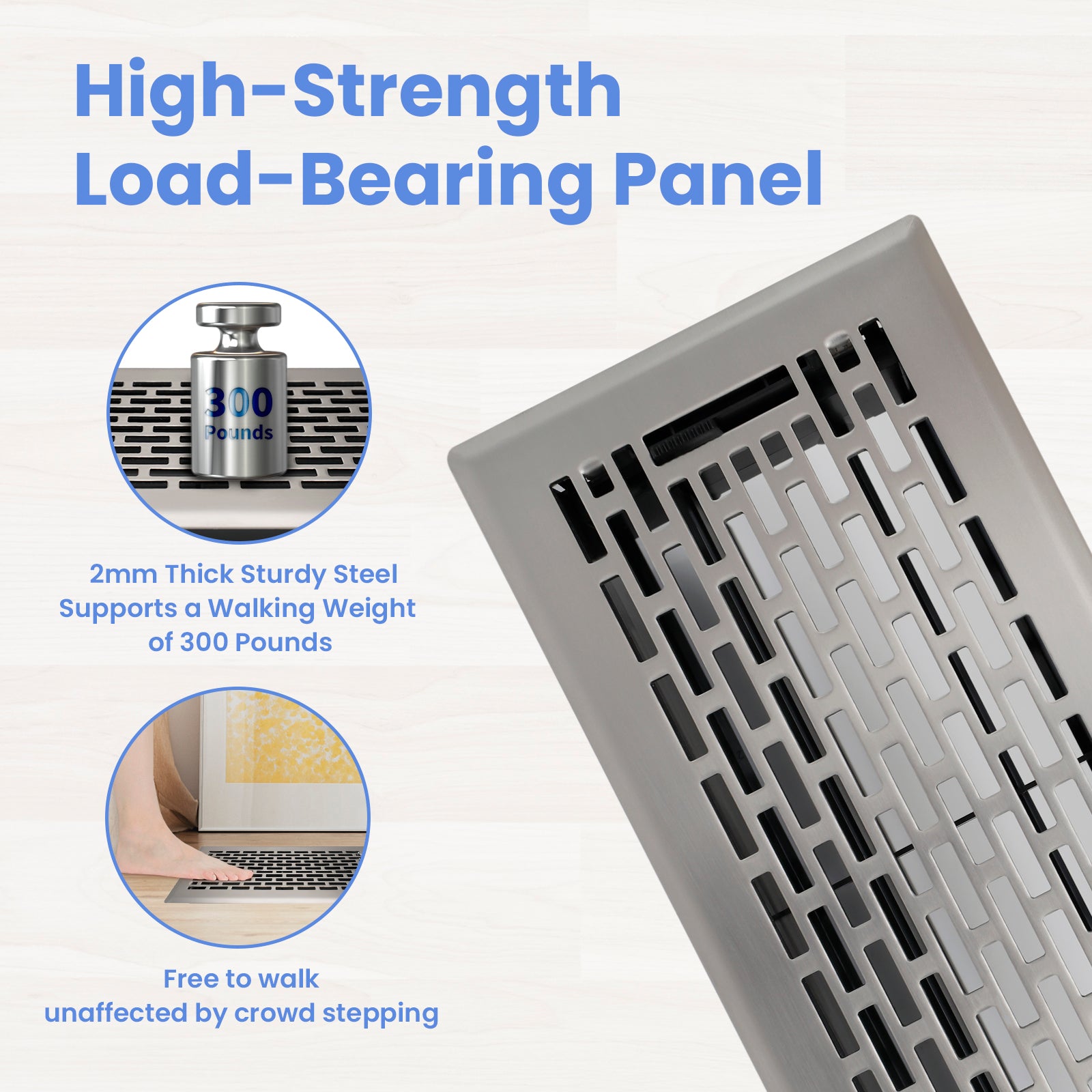 4x10 Inch 6 Pack Heavy Duty Steel Walkable Floor Register - Easy Adjust Air Lever - Boston Design Satin Nickel Vent Covers