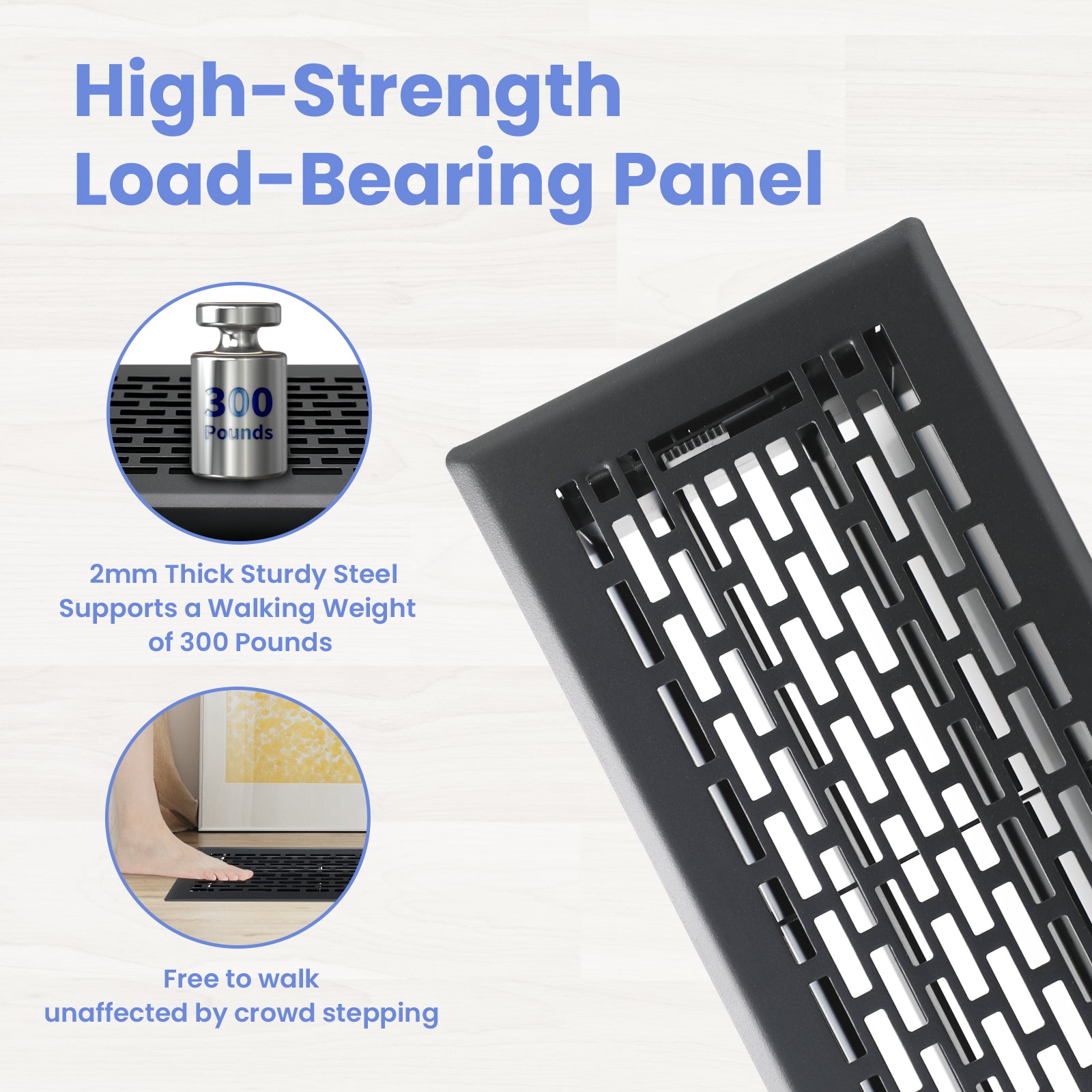 4x10 Inches Heavy Duty Walkable Floor Register - Easy Adjust Air Supply Lever Decorative Floor Vent Covers - Boston Design Vent Covers for Home - Matte Black