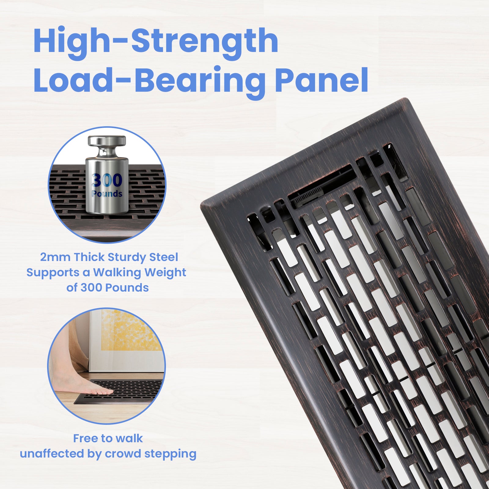 4x10 inch 6-Pack Heavy Duty Steel Walkable Floor Register - Easy Adjust Air Lever - Boston Design Oil Rubbed Bronze