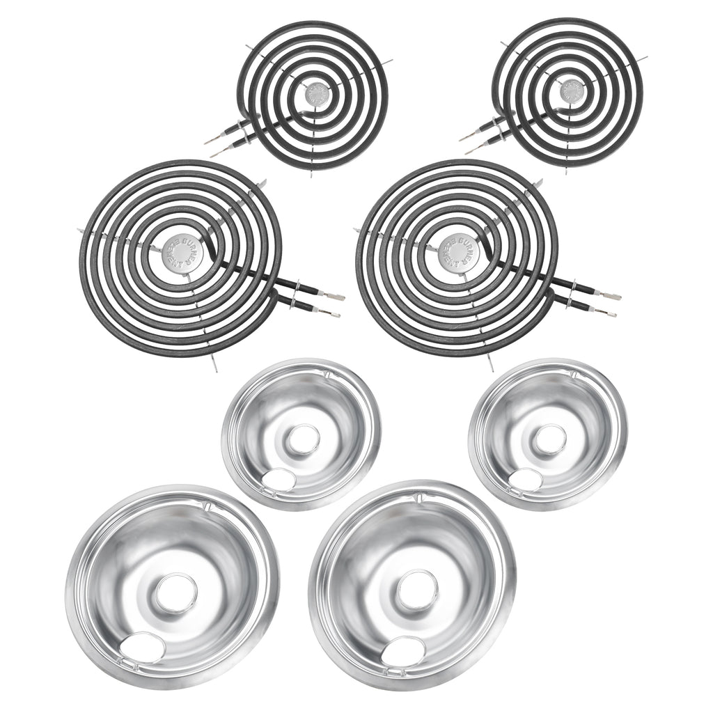 Stove Burner Element Unit Set and GE Drip Pans, Perfectly Fit WB30M1 & WB30M2 -Replacement for GE Hotpoint Stove Top