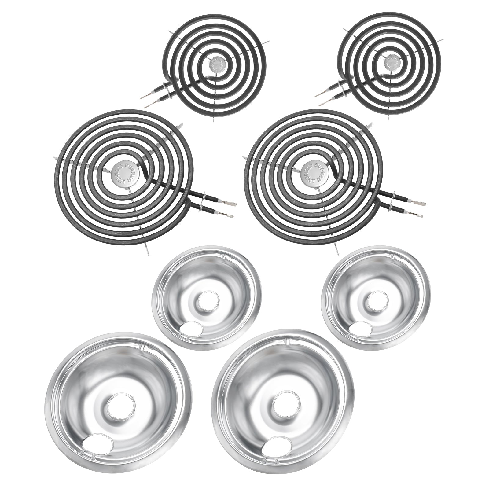 Stove Burner Element Unit Set and GE Drip Pans, Perfectly Fit WB30M1 & WB30M2 -Replacement for GE Hotpoint Stove Top