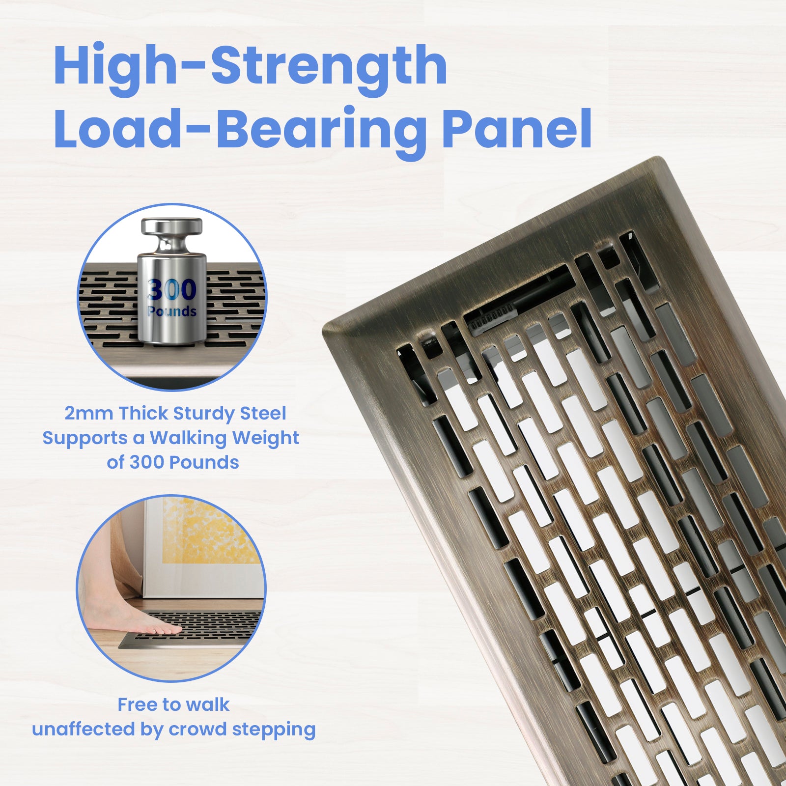 4x10 Inches 6 Pack Heavy Duty Walkable Floor Register - Easy Adjust Air Supply Lever Decorative Floor Vent Covers - Boston Design Vent Covers for Home - Antique Brass