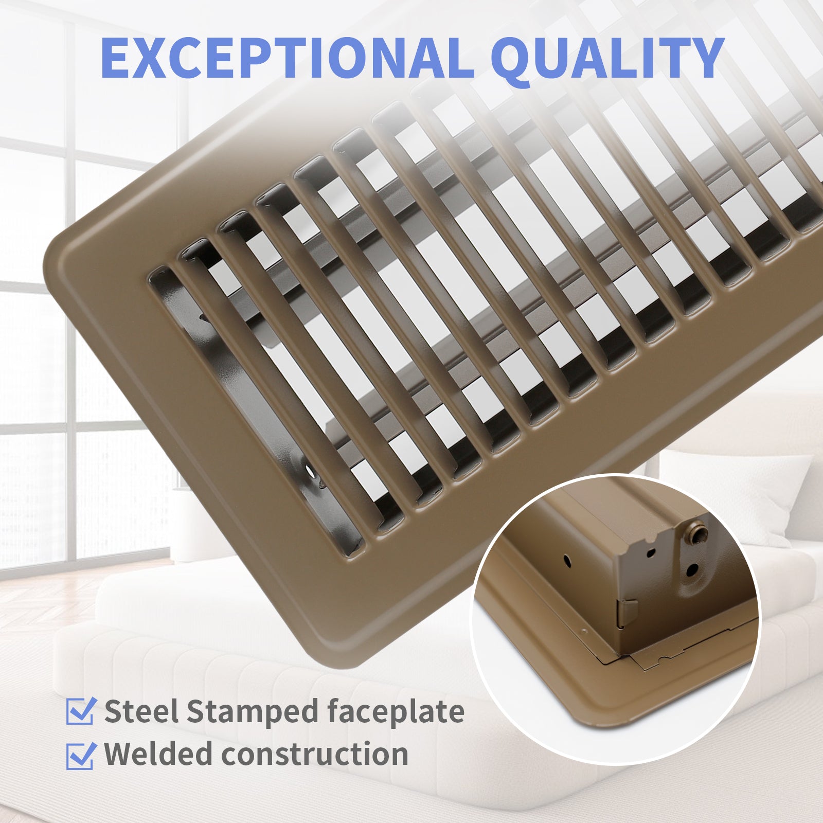 4" x 12" Floor Register - Heavy Duty Steel Walkable Floor Vents - Easy Adjust Air Supply Lever - Vent Covers for Home (Brown) (4.6) | 25 ratings
