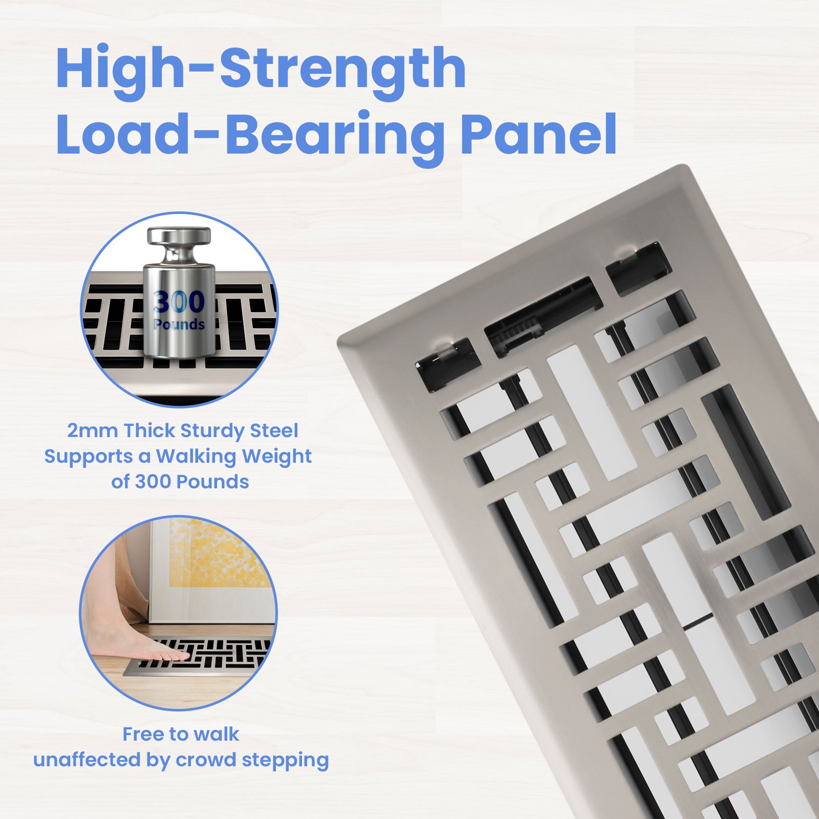 4x10 Inches Heavy Duty Walkable Floor Register Easy Adjust Air Supply Lever Floor Vents - Seattle Design - Vent Cover for Home Floor - Satin Nickel