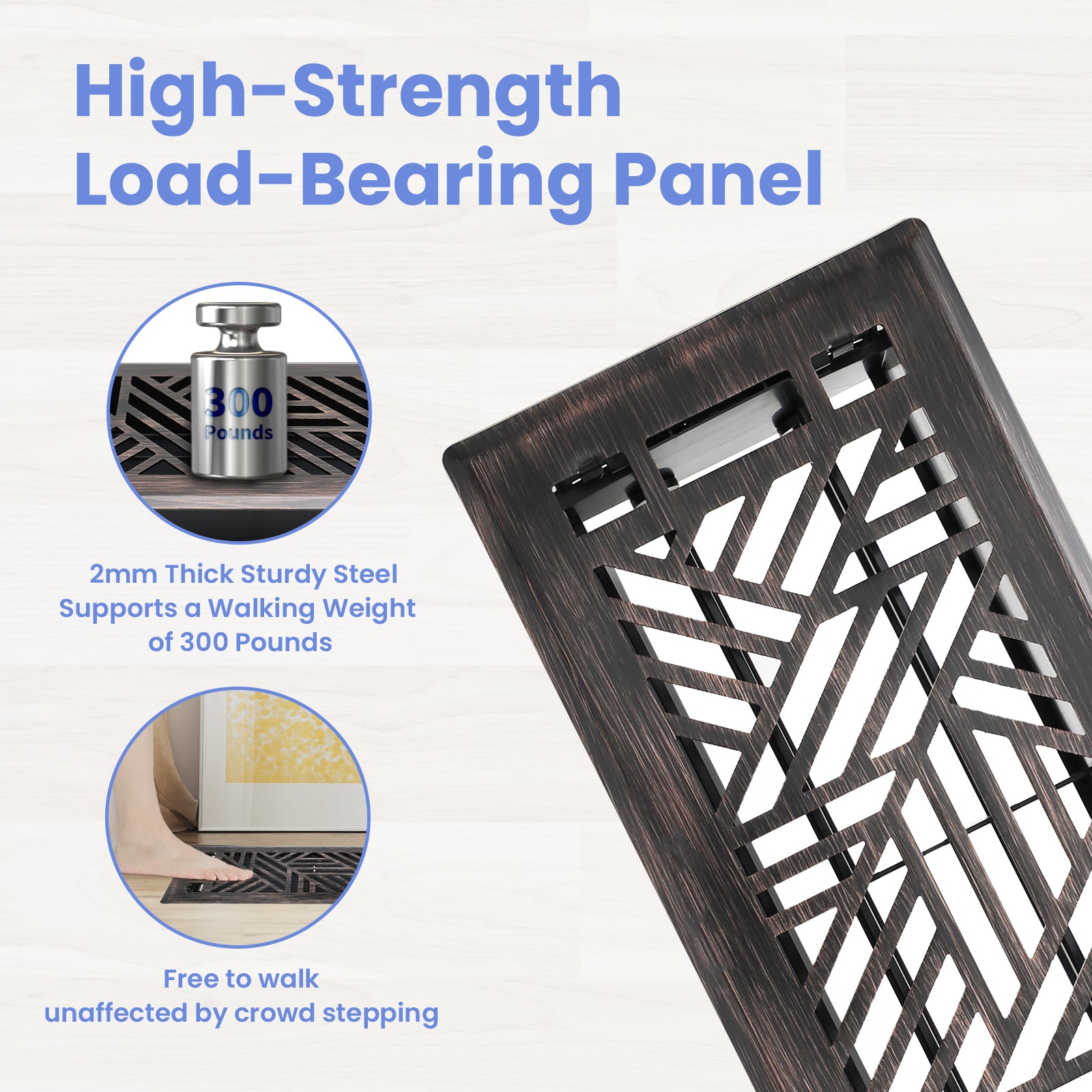 4x10 Inches 2 Pack Heavy Duty Walkable Floor Register Easy Adjust Air Supply Lever Floor Vents - Brooklyn Design - Vent Cover for Home Floor -Oil Rubbed Bronze