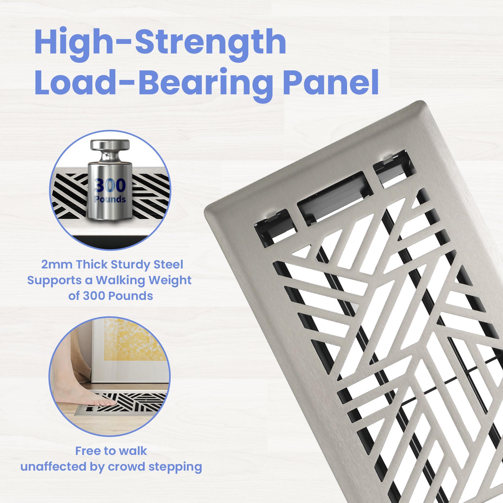 4x10 Inches Heavy Duty Walkable Floor Register Easy Adjust Air Supply Lever Floor Vents - Brooklyn Design - Vent Cover for Home Floor - Satin Nickel