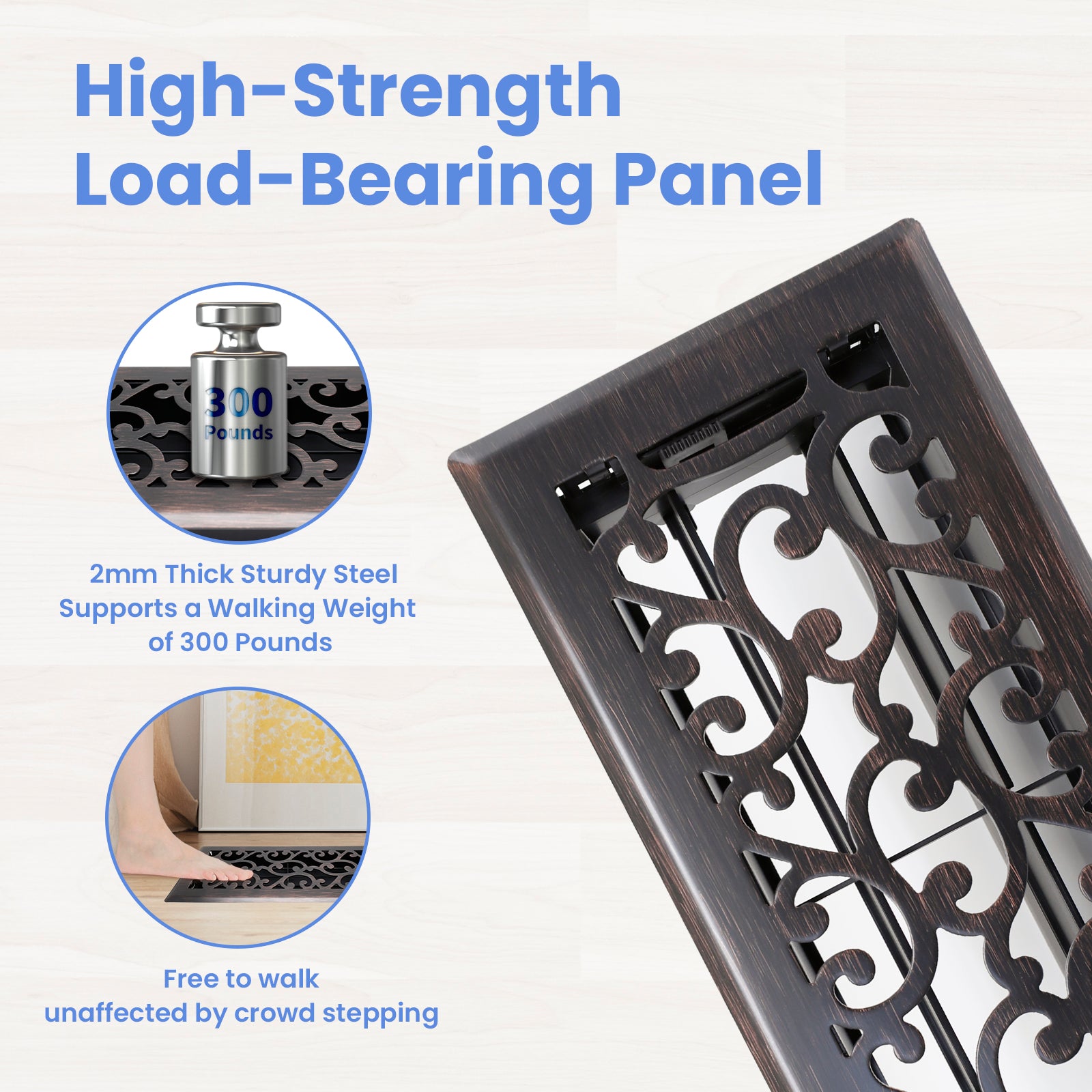 6-Pack 4x10 inch Steel Heavy-Duty Walkable Floor Registers | Easy-Adjust Lever, Boston Design Vent Covers – Oil Rubbed Bronze