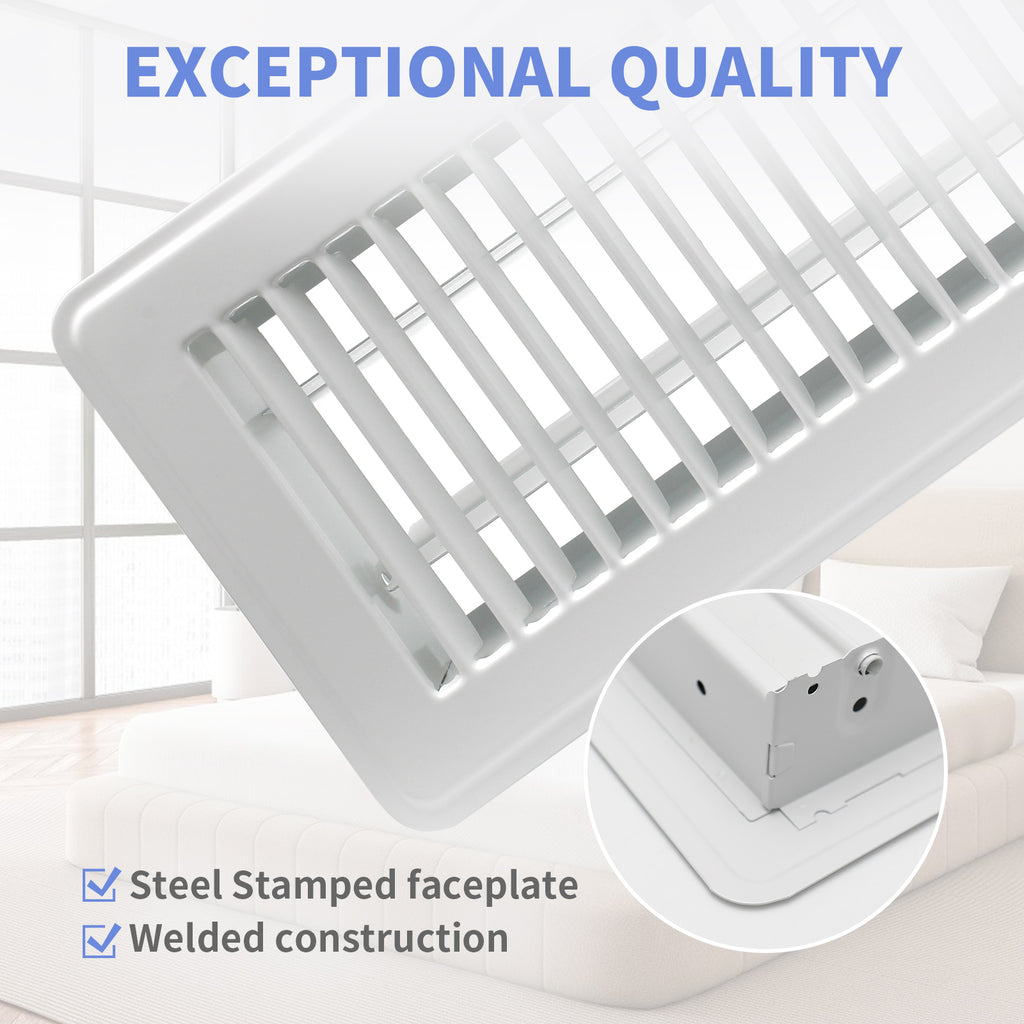4" x 8" Floor Register 2 Pack - Floor Vent Covers Heavy Duty Metal Heat Vent Covers with Rust Proof Finish for Home Floor Heater - White