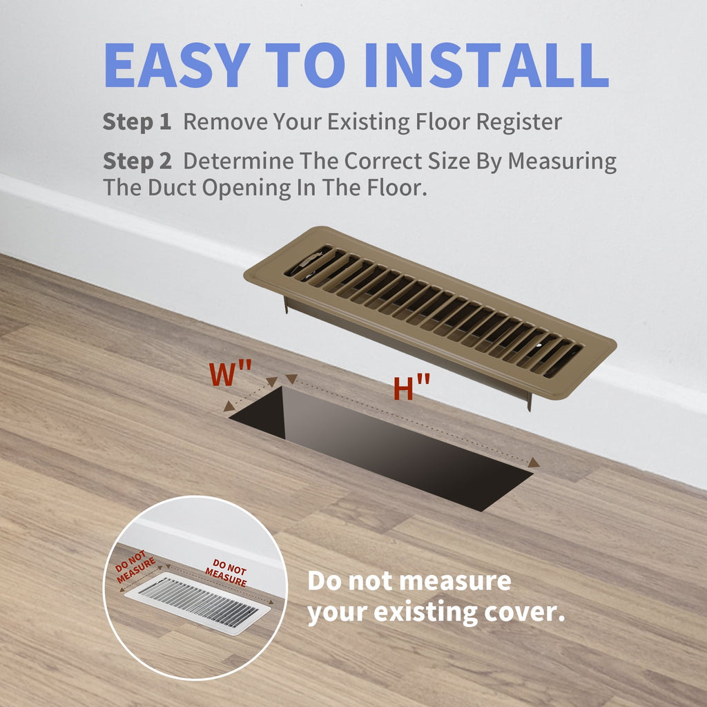 COZZIVITA 2" x 10" Floor Register - Heavy Duty Steel Walkable Floor Vents - Easy Adjust Air Supply Lever - Vent Covers for Home (Brown)