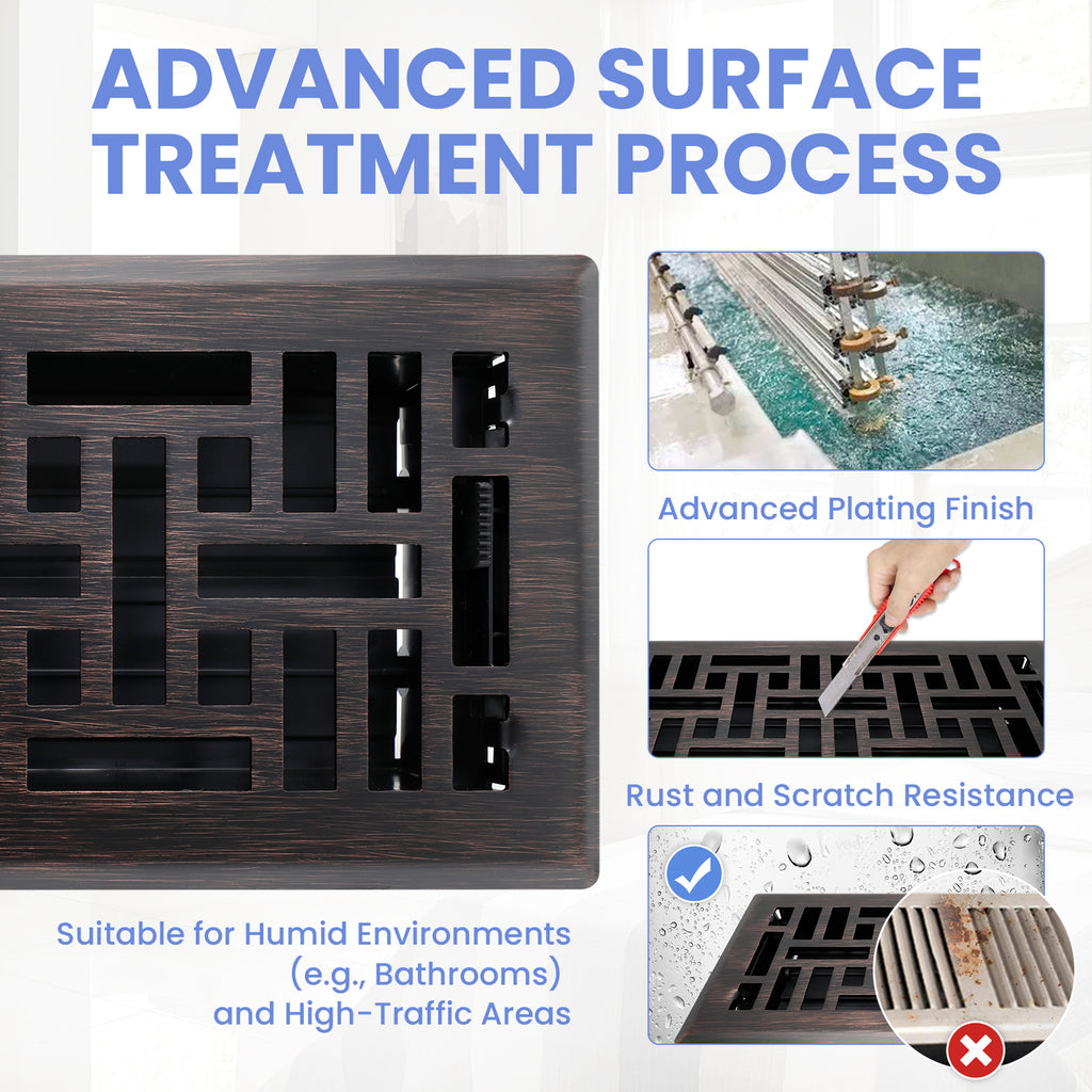 4x10 Inches Heavy Duty Walkable Floor Register Easy Adjust Air Supply Lever Floor Vents - Seattle Design - Vent Cover for Home Floor - Oil Rubbed Bronze