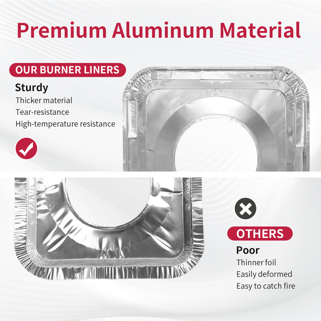 Aluminum Gas Stove Burner Covers -Thicker Foil Square Burner Liners - Disposable Gas Range Protectors, 100 Pack（Outer diameter: 8.5 x 8.5 inch）