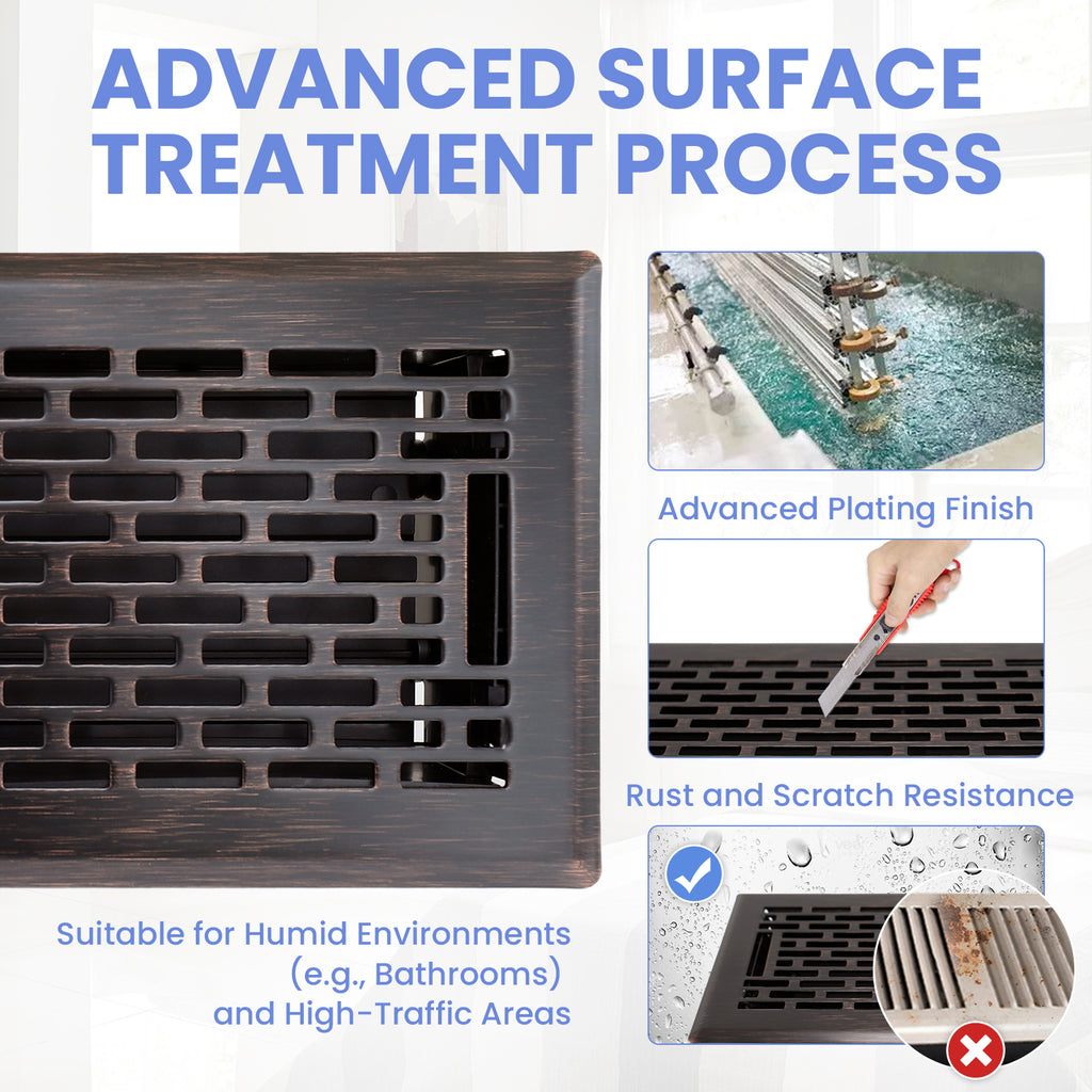 4x10 Inches Heavy Duty Walkable Floor Register - Easy Adjust Air Supply Lever Decorative Floor Vent Covers - Boston Design Vent Covers for Home - Oil Rubbed Bronze