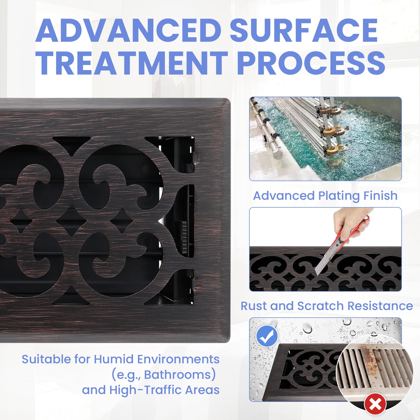 4x10 Inches 2 Pack Heavy Duty Walkable Floor Register Easy Adjust Air Supply Lever Floor Vents - Charlotte Design - Vent Cover for Home Floor - Oil Rubbed Bronze