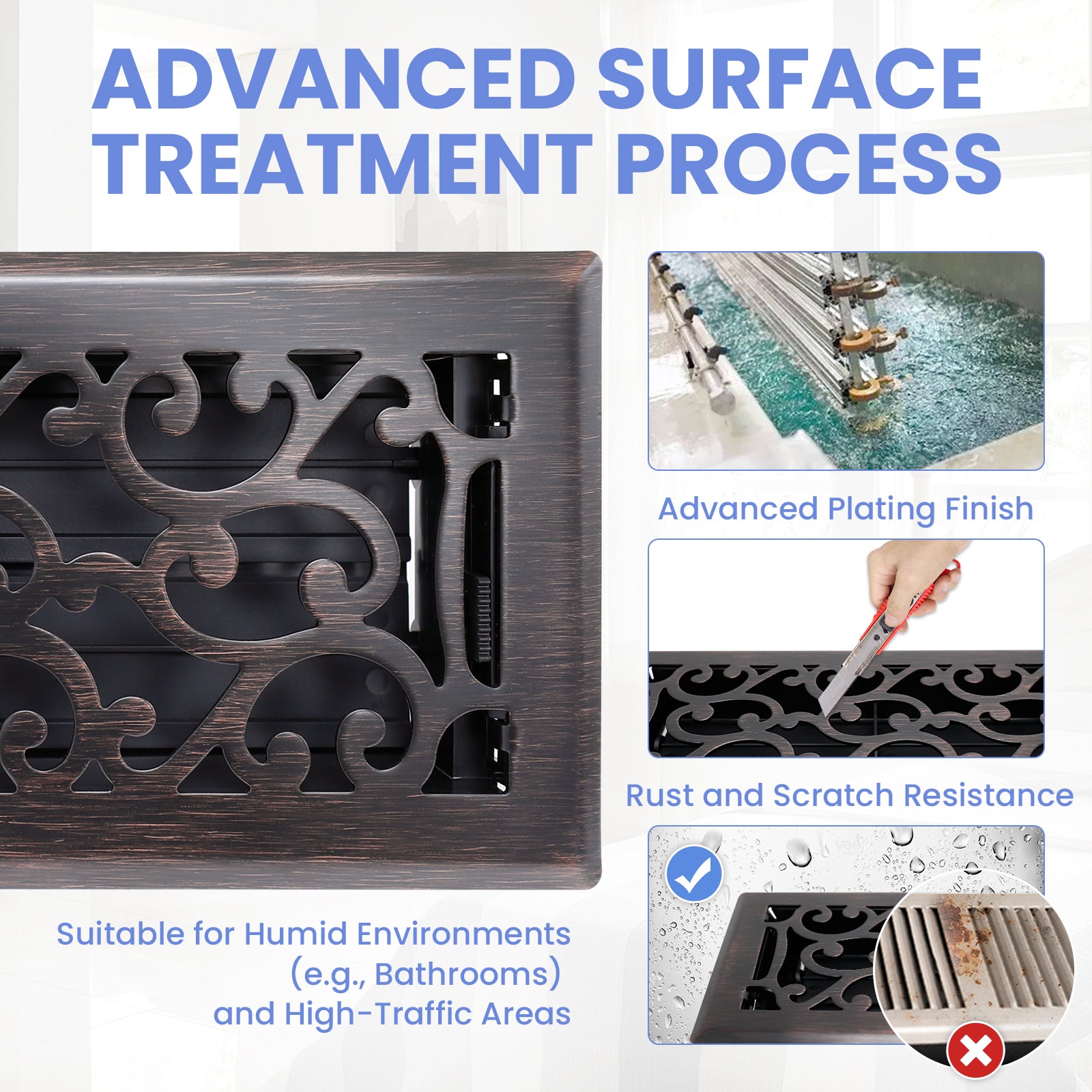4x10 Inches Heavy Duty Walkable Floor Register - Easy Adjust Air Supply Lever Decorative Floor Vent Covers - Savannah Design Vent Covers for Home - Oil Rubbed Bronze