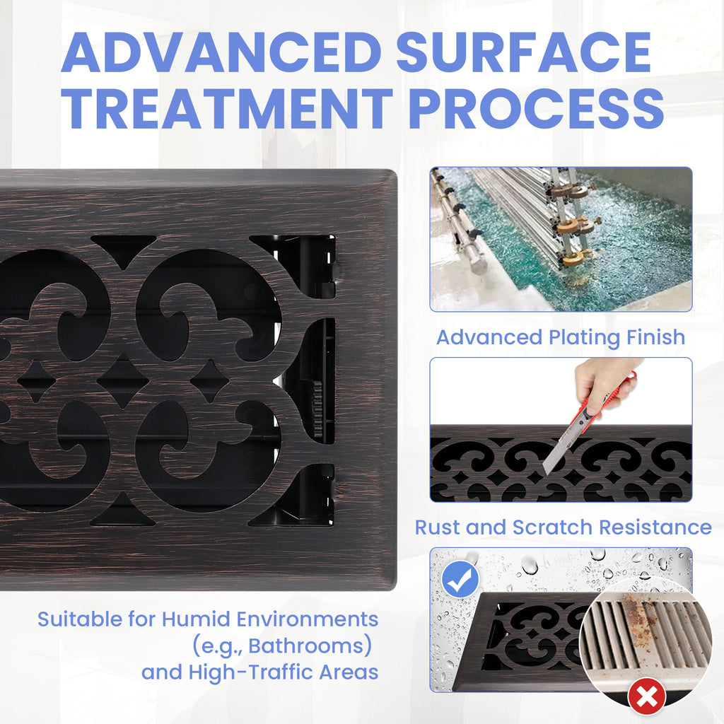 4x10 Inches Heavy Duty Walkable Floor Register Easy Adjust Air Supply Lever Floor Vents - Charlotte Design - Vent Cover for Home Floor - Oil Rubbed Bronze