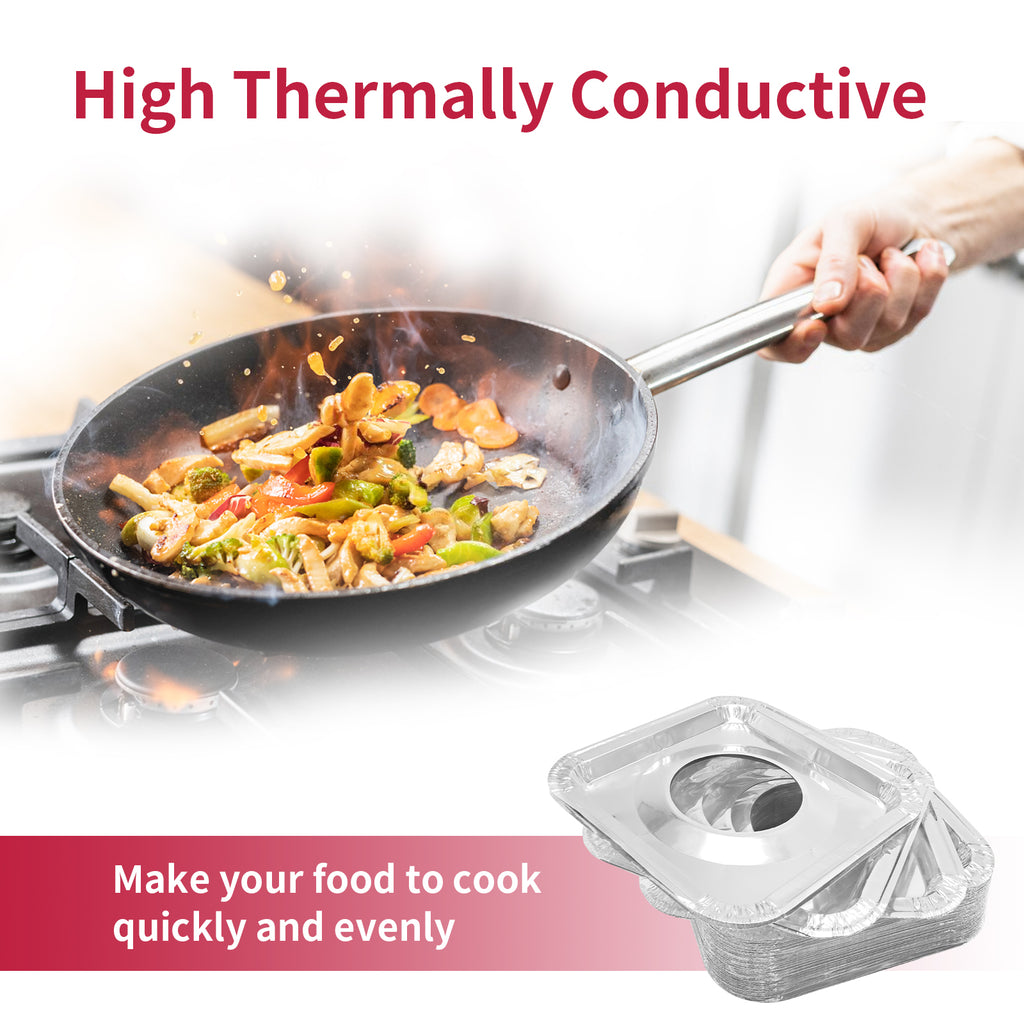Aluminum Gas Stove Burner Covers -Thicker Foil Square Burner Liners - Disposable Gas Range Protectors, 100 Pack（Outer diameter: 8.5 x 8.5 inch）