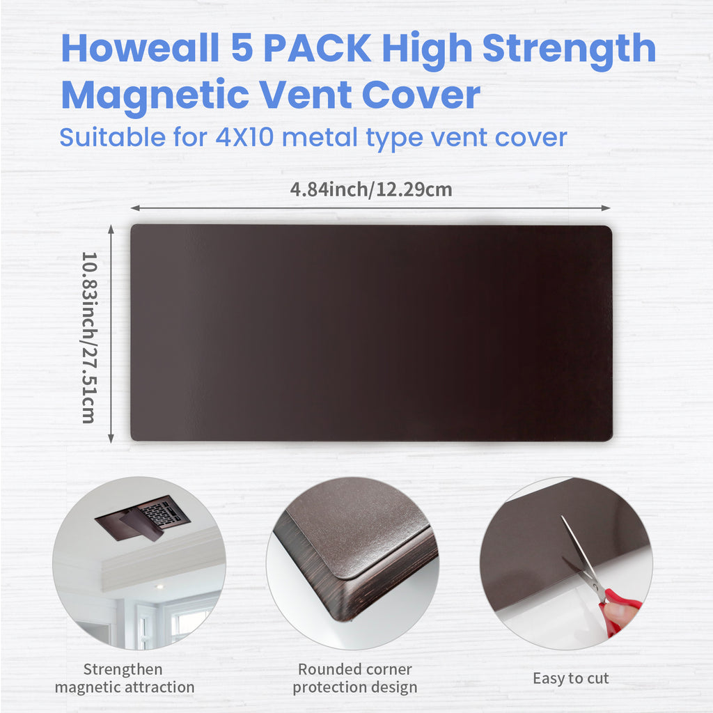 Magnetic Vent Cover for Home 5 Pack 4*10 inch for Floor, Wall and Ceiling Steel Registers - ORB
