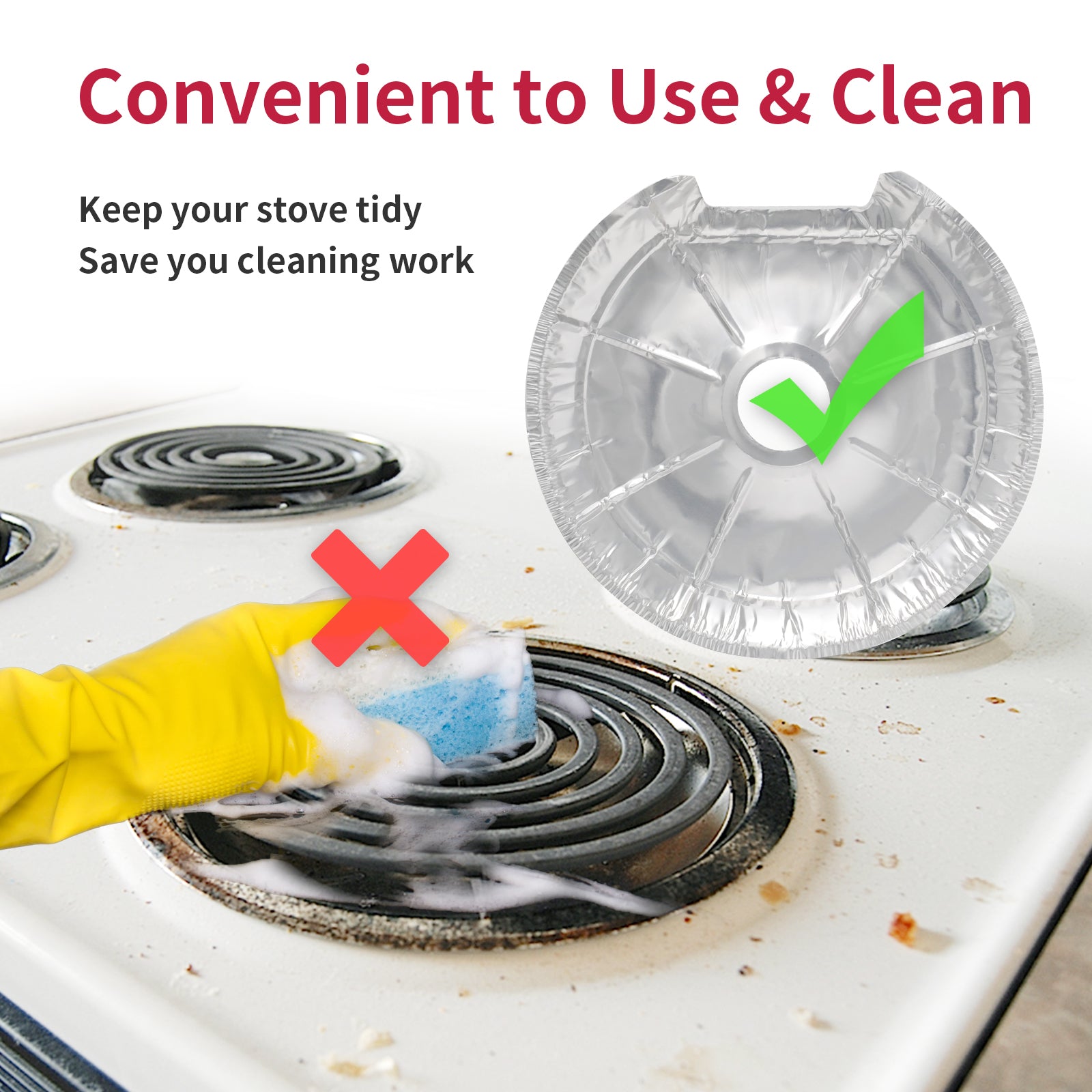 Round Electric Stove Burner Covers - Thicker Aluminum Foil Burner Liners - Disposable Stove Top Protector, 100 Pack (50 * 6 Inch and 50 * 8 Inch)