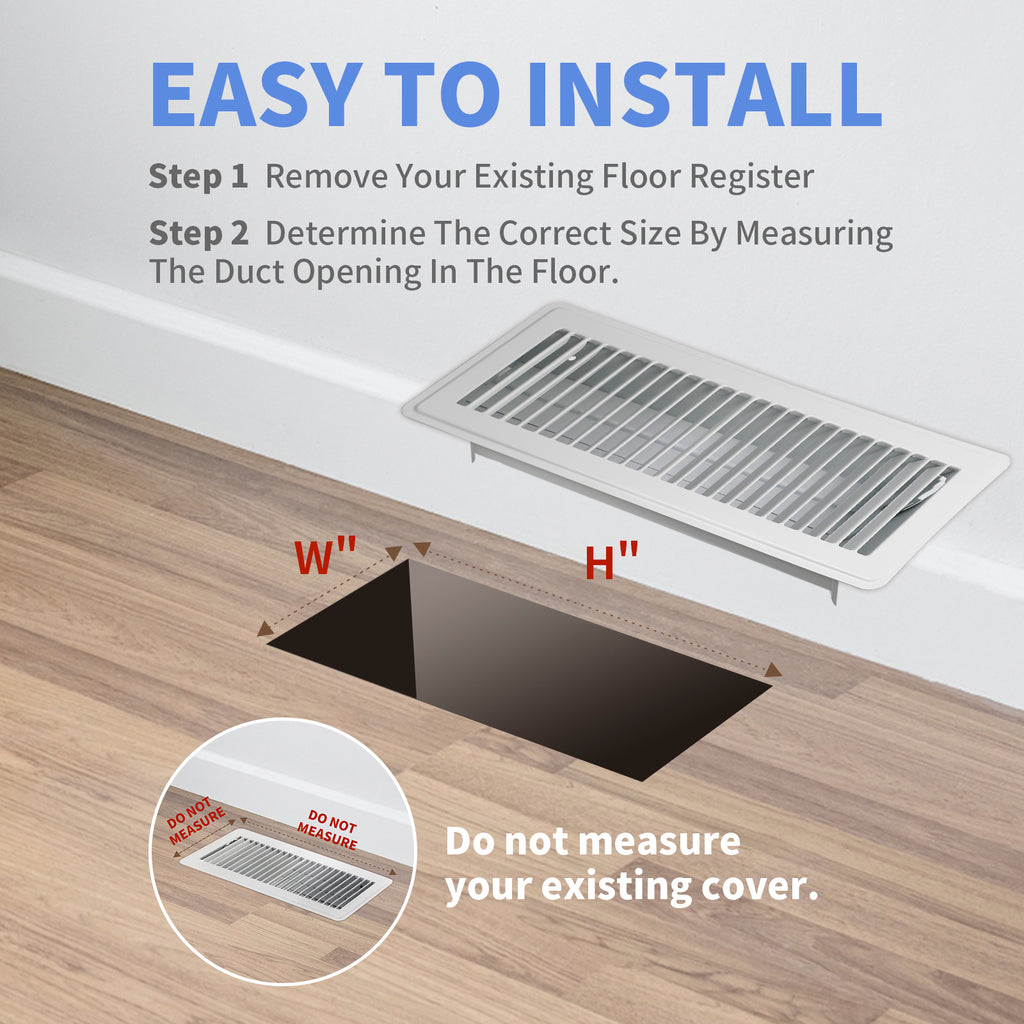 4" x 12" Floor Register 2 Pack - Heavy Duty Steel Walkable Floor Vents - Easy Adjust Air Supply Lever - Vent Covers for Home (White)