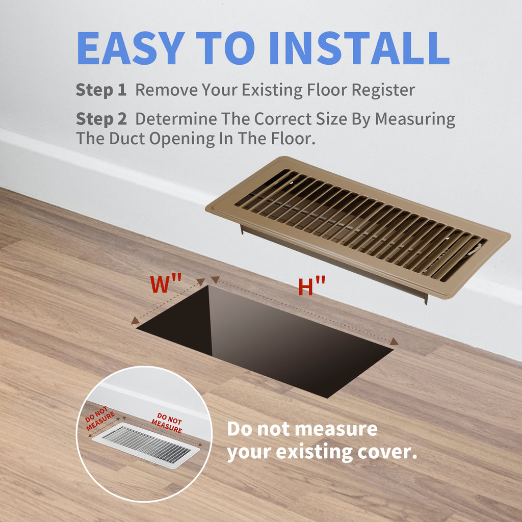 4" x 12" Floor Register - Heavy Duty Steel Walkable Floor Vents - Easy Adjust Air Supply Lever - Vent Covers for Home (Brown) (4.6) | 25 ratings