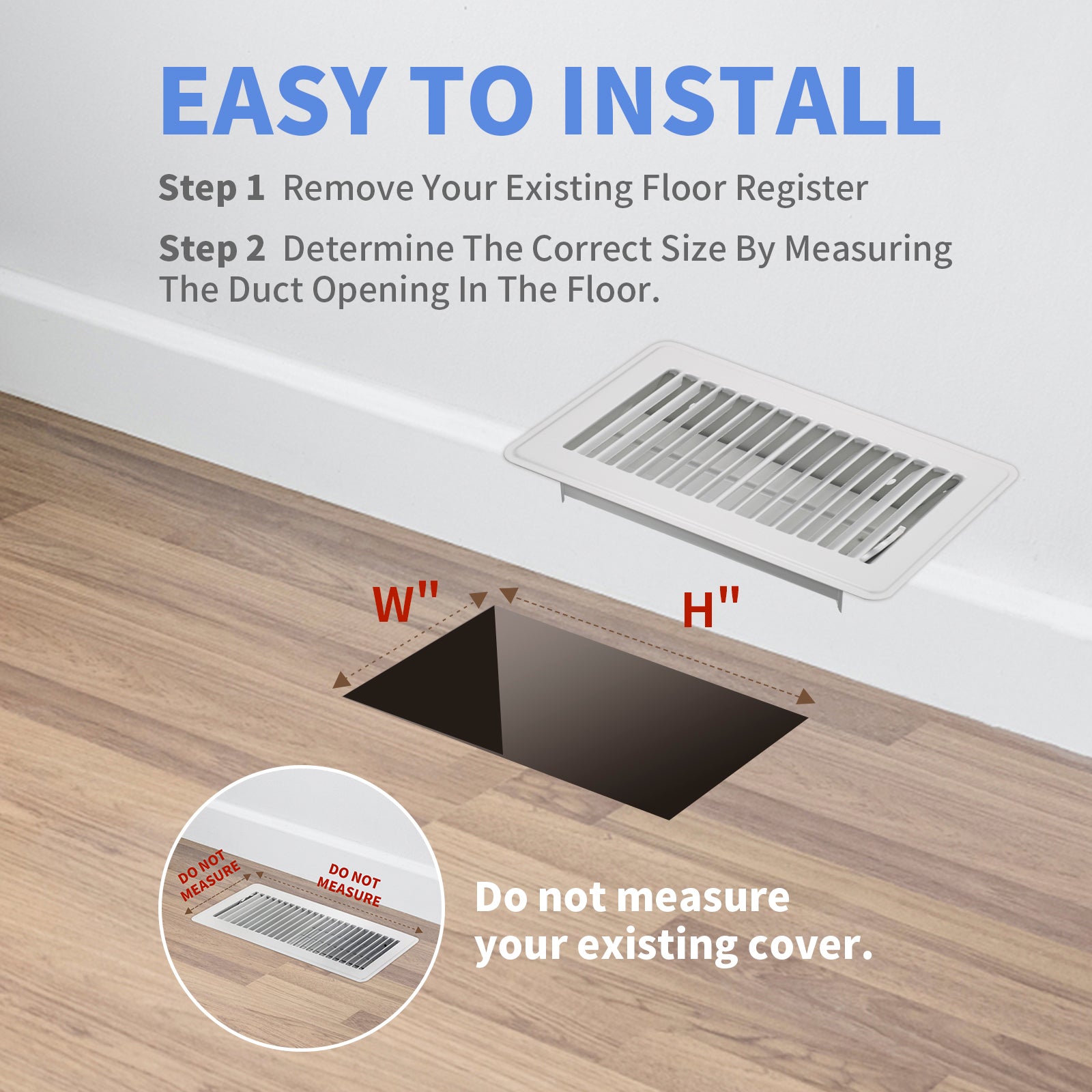 4" x 8" Floor Register - Heavy Duty Steel Walkable Floor Vents - Easy Adjust Air Supply Lever - Vent Covers for Home (White)
