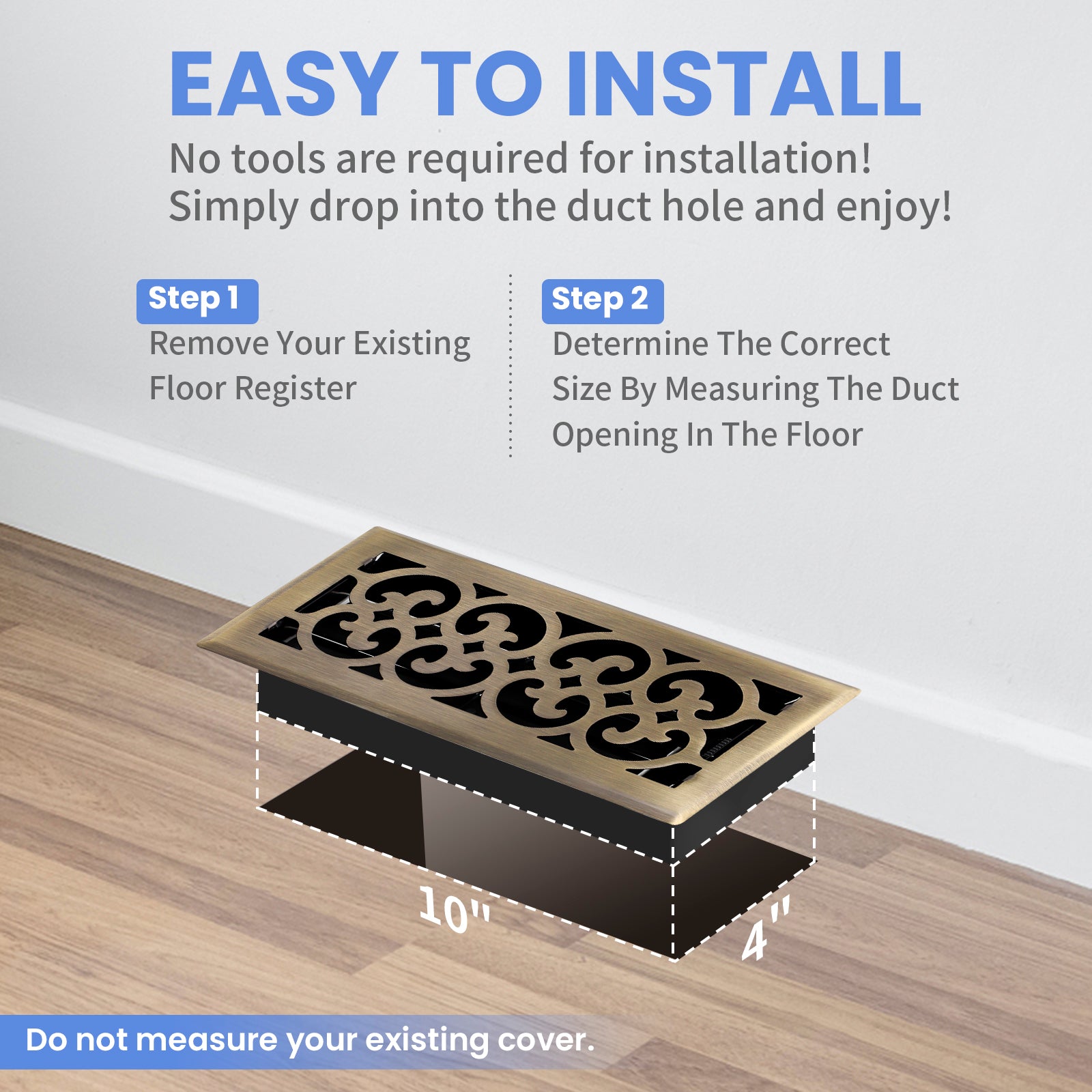 4x10 Inches 2 Pack Heavy Duty Walkable Floor Register Easy Adjust Air Supply Lever Floor Vents - Charlotte Design - Vent Cover for Home Floor - Antique Brass