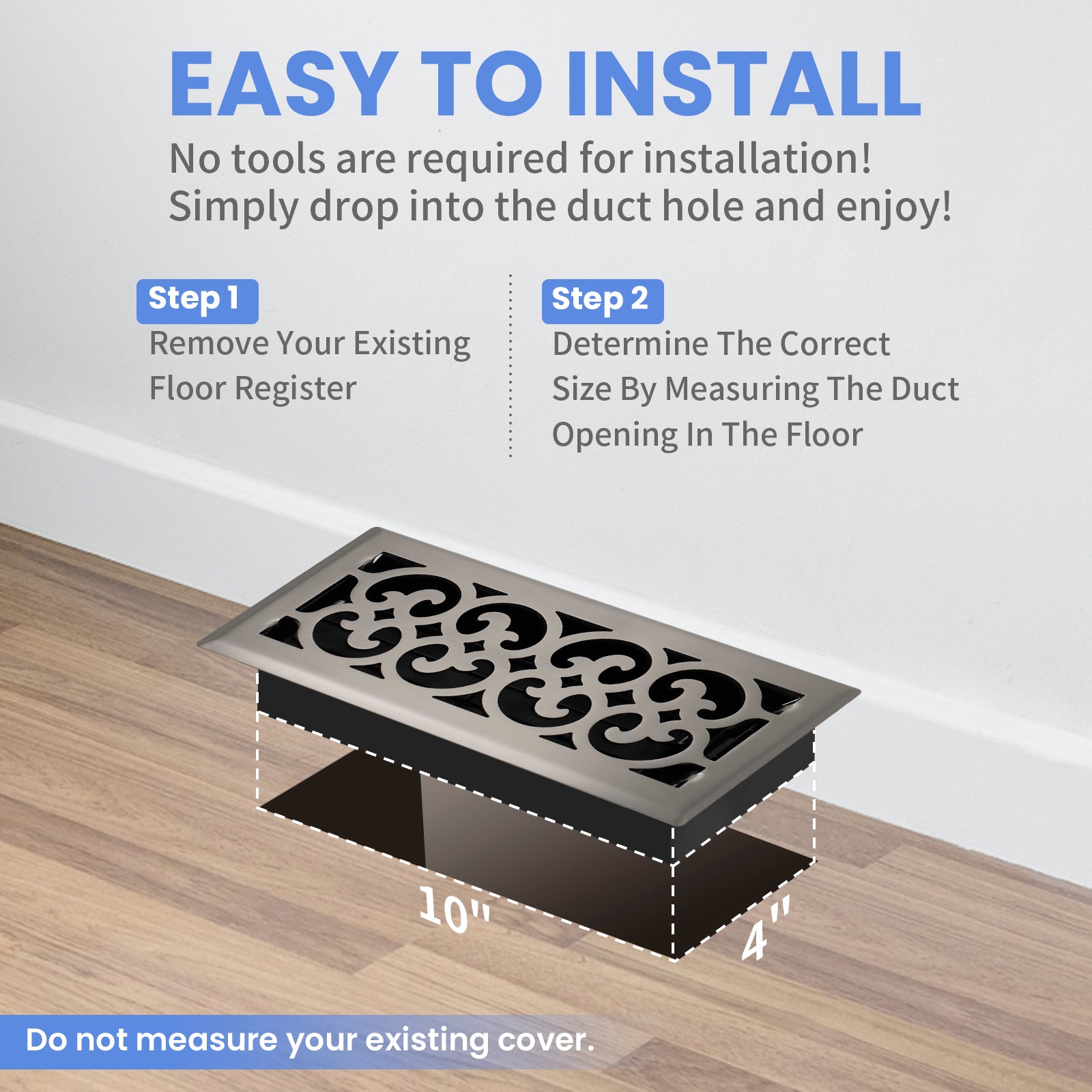 4x10 Inches Heavy Duty Walkable Floor Register Easy Adjust Air Supply Lever Floor Vents - Charlotte Design - Vent Cover for Home Floor - Satin Nicke
