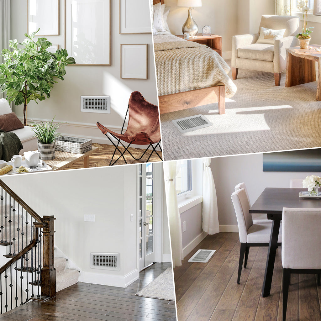 4" x 8" Floor Register - Heavy Duty Steel Walkable Floor Vents - Easy Adjust Air Supply Lever - Vent Covers for Home (White)
