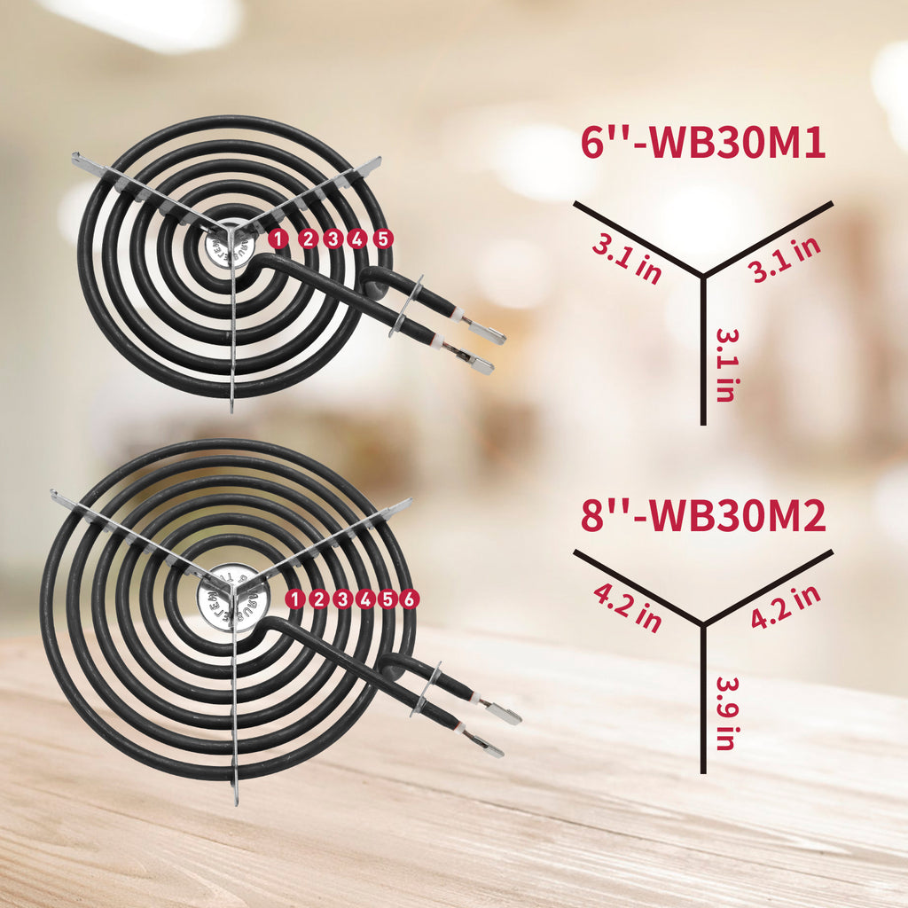 Stove Burner Element Unit Set and GE Drip Pans, Perfectly Fit WB30M1 & WB30M2 -Replacement for GE Hotpoint Stove Top