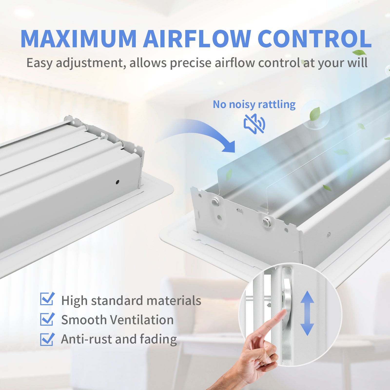 4" x 12" Floor Register 2 Pack - Heavy Duty Steel Walkable Floor Vents - Easy Adjust Air Supply Lever - Vent Covers for Home (White)