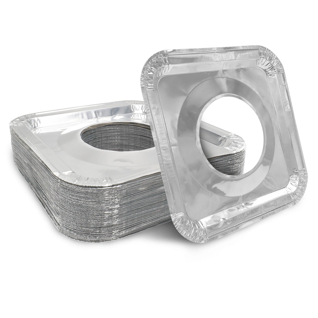 Aluminum Gas Stove Burner Covers -Thicker Foil Square Burner Liners - Disposable Gas Range Protectors, 100 Pack（Outer diameter: 8.5 x 8.5 inch）