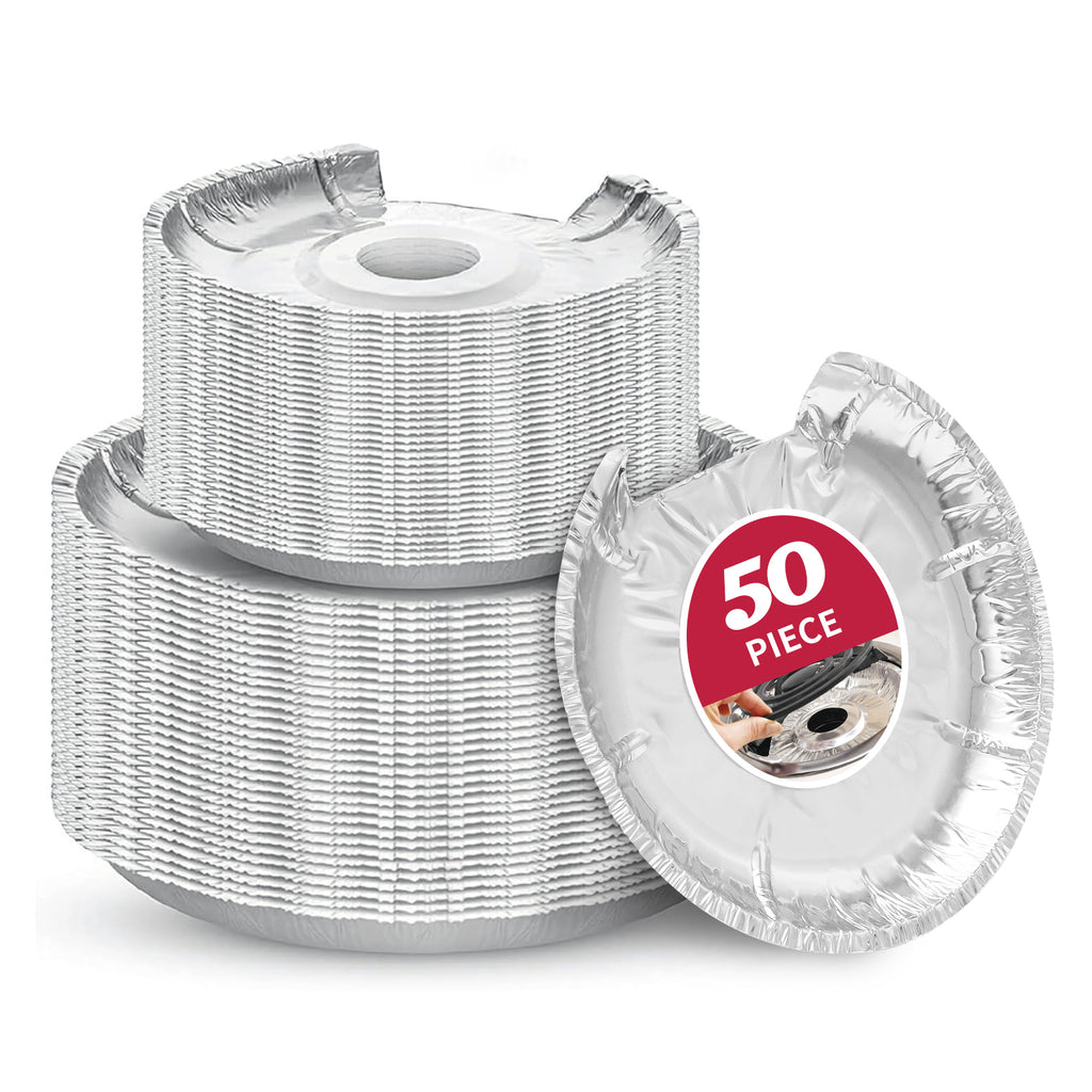 COZZIVITA 50-Pack Electric Stove Burner Covers | Thicker Aluminum Foil Liners, 25pk 6" & 25pk 8" – Disposable Stove Top Protectors for Cooking Grades