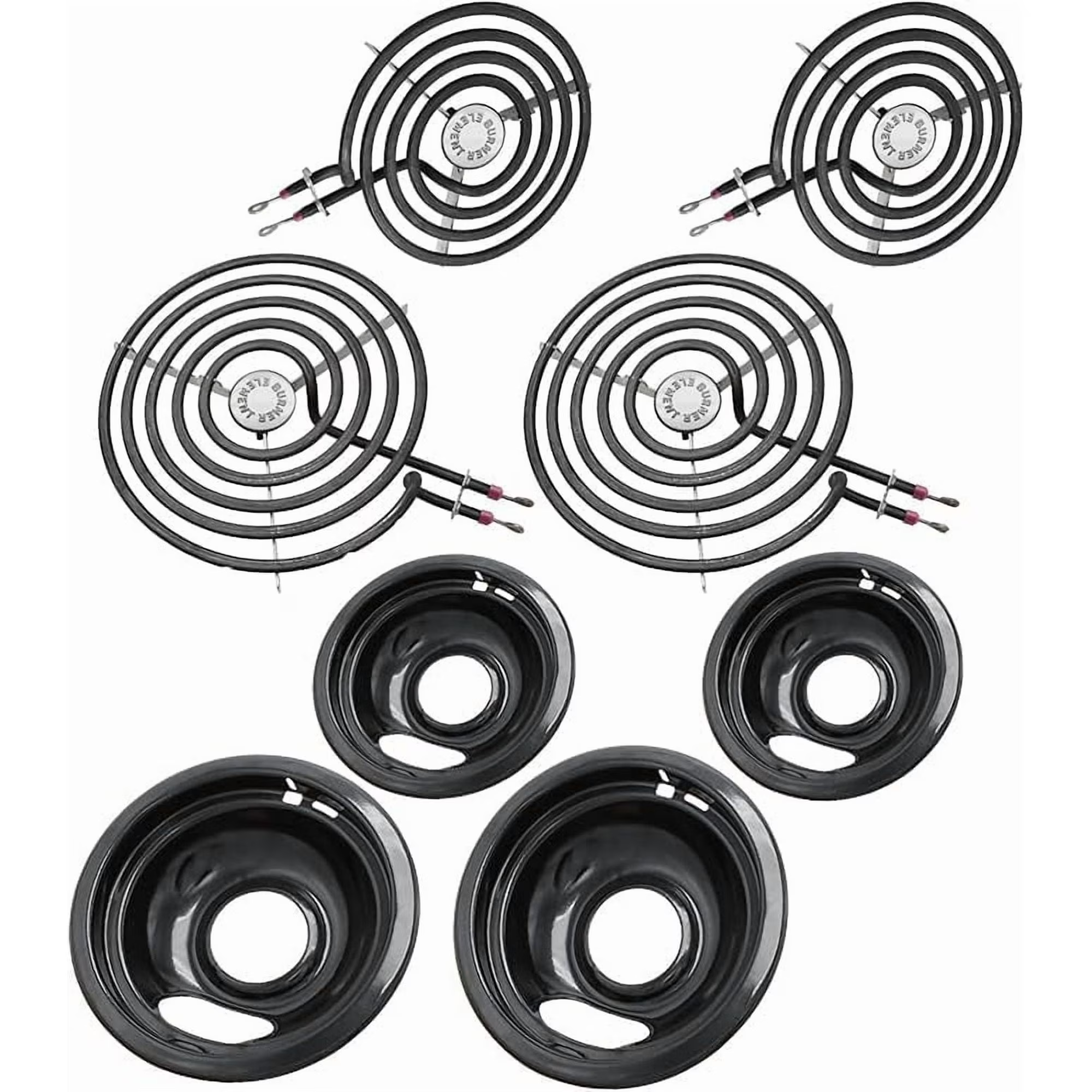 MP22YA Electric Stove Burner Element Replacement Set & W10290350 W10290353 4 Pack Black Drip Pans - Perfectly Fit Whirlpool Electric Range Stove Top