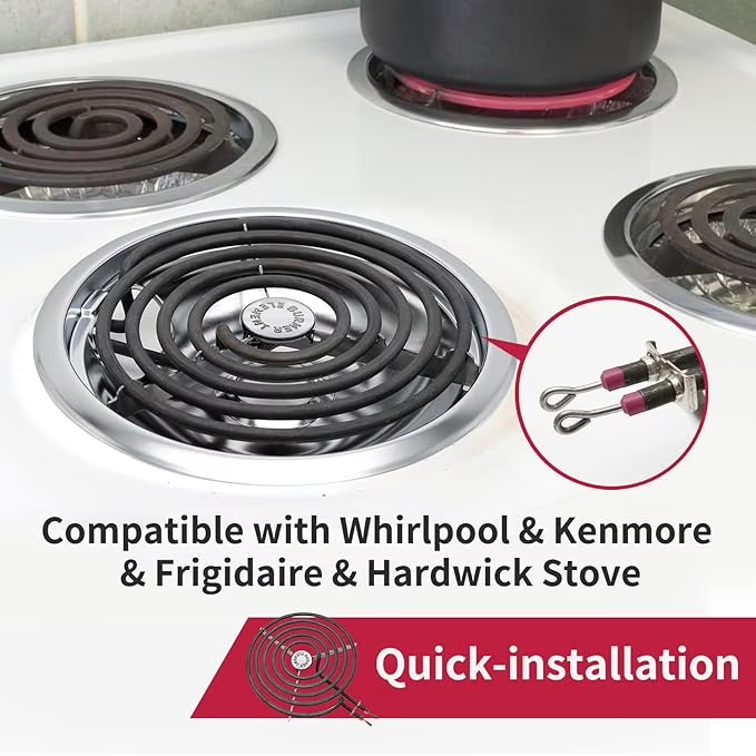 MP22YA Electric Stove Burner Element Replacement Set & W10290350 W10290353 4 Pack Black Drip Pans - Perfectly Fit Whirlpool Electric Range Stove Top