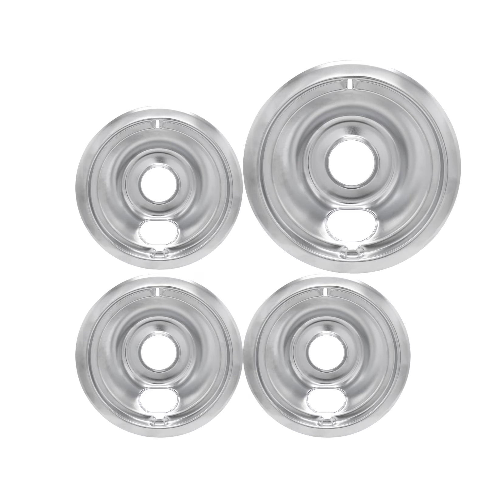 4-Piece Drip Pans Set- Chrome Finish Electric Stove Burner Drip Pans - 3x 6inch, 1 x 8inch - GE Stove Drip