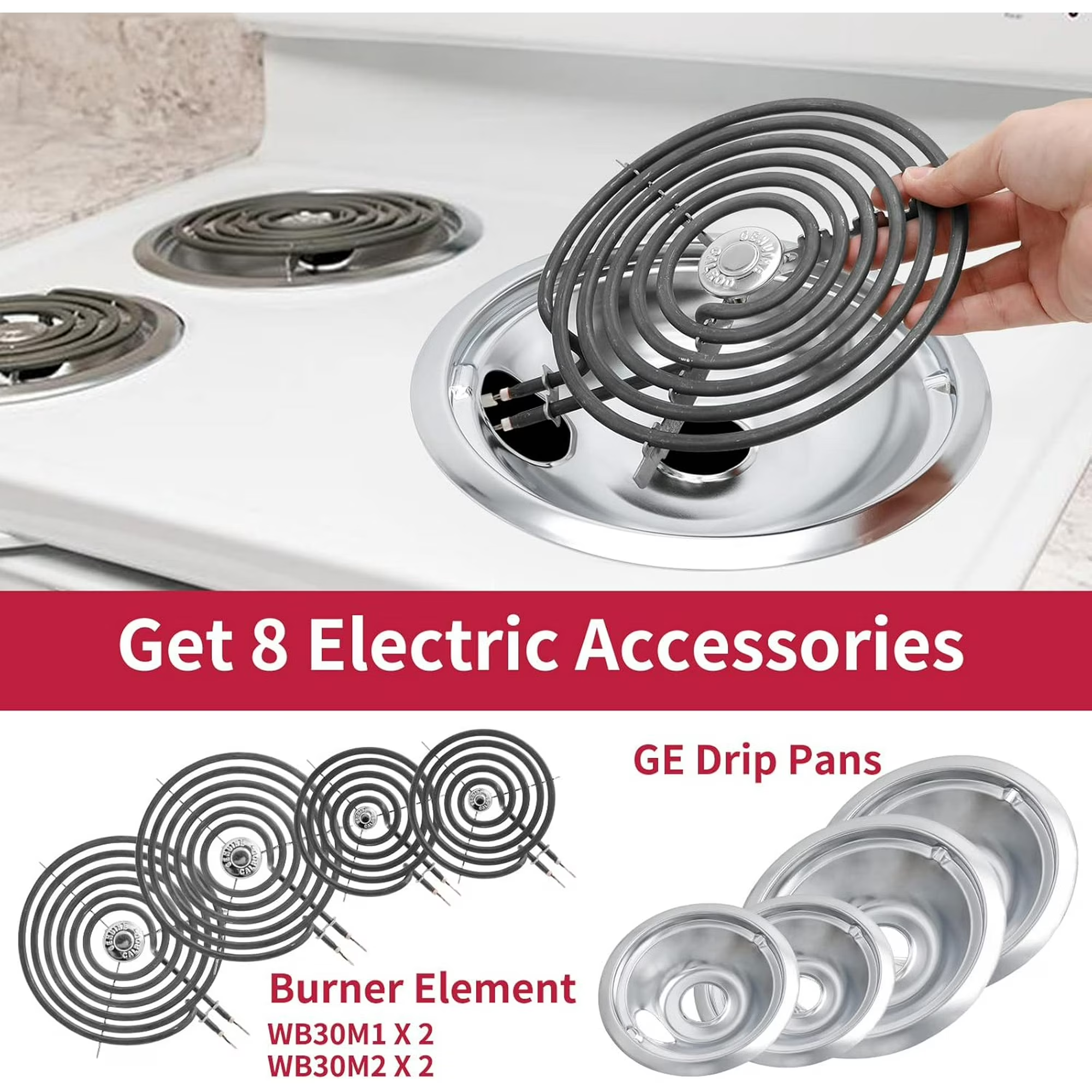 COZZIVITA MP22YA Stove Burner Element Replacement Set and Whirlpool Drip Pans, Perfectly Fit Whirpool Electric Range Stove Top