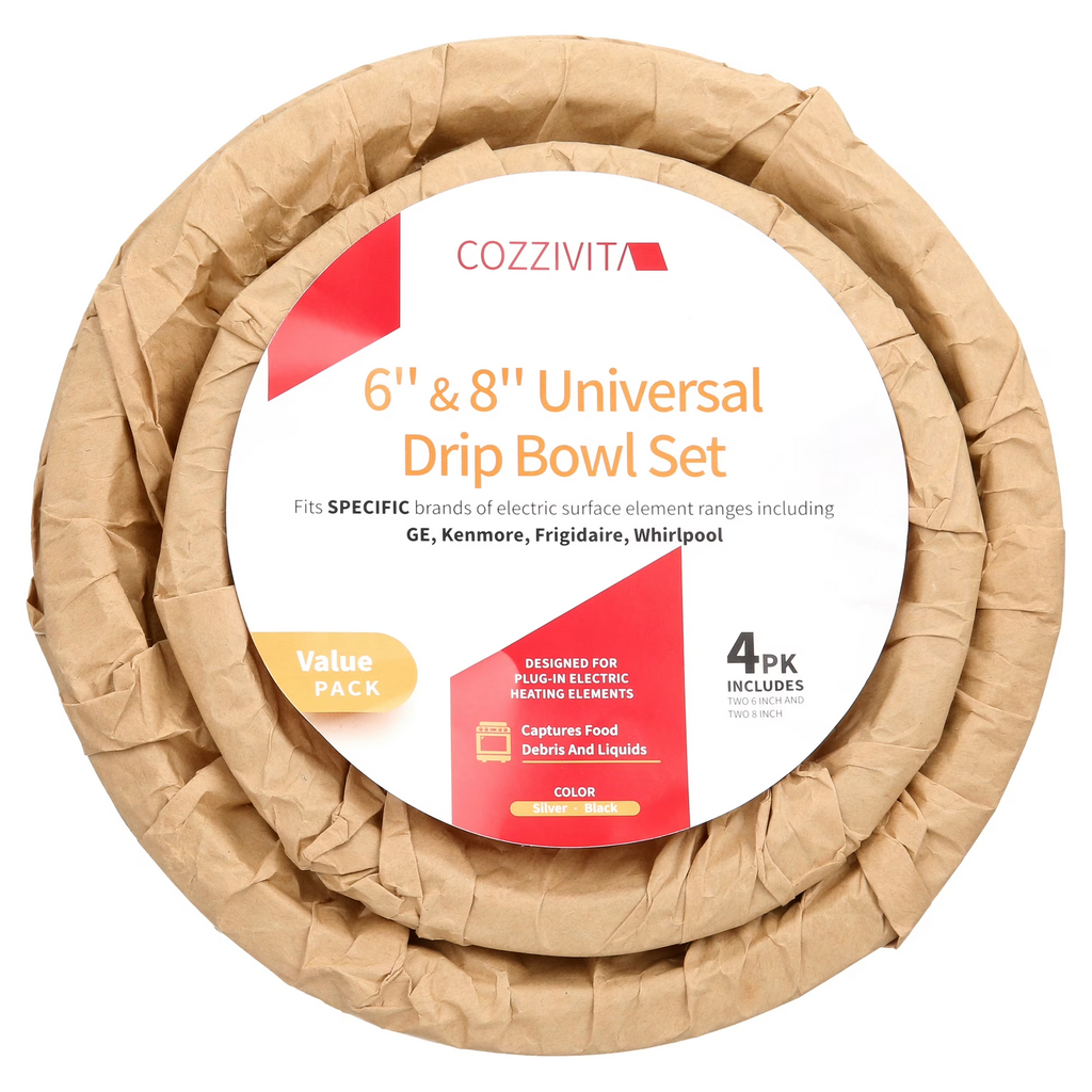 Whirpool Drip Pans, Thickening to Prevent Bending and Rust-Includes a Set of 4 Black Stove Drip Pans, Enamel(2*6+2*8)