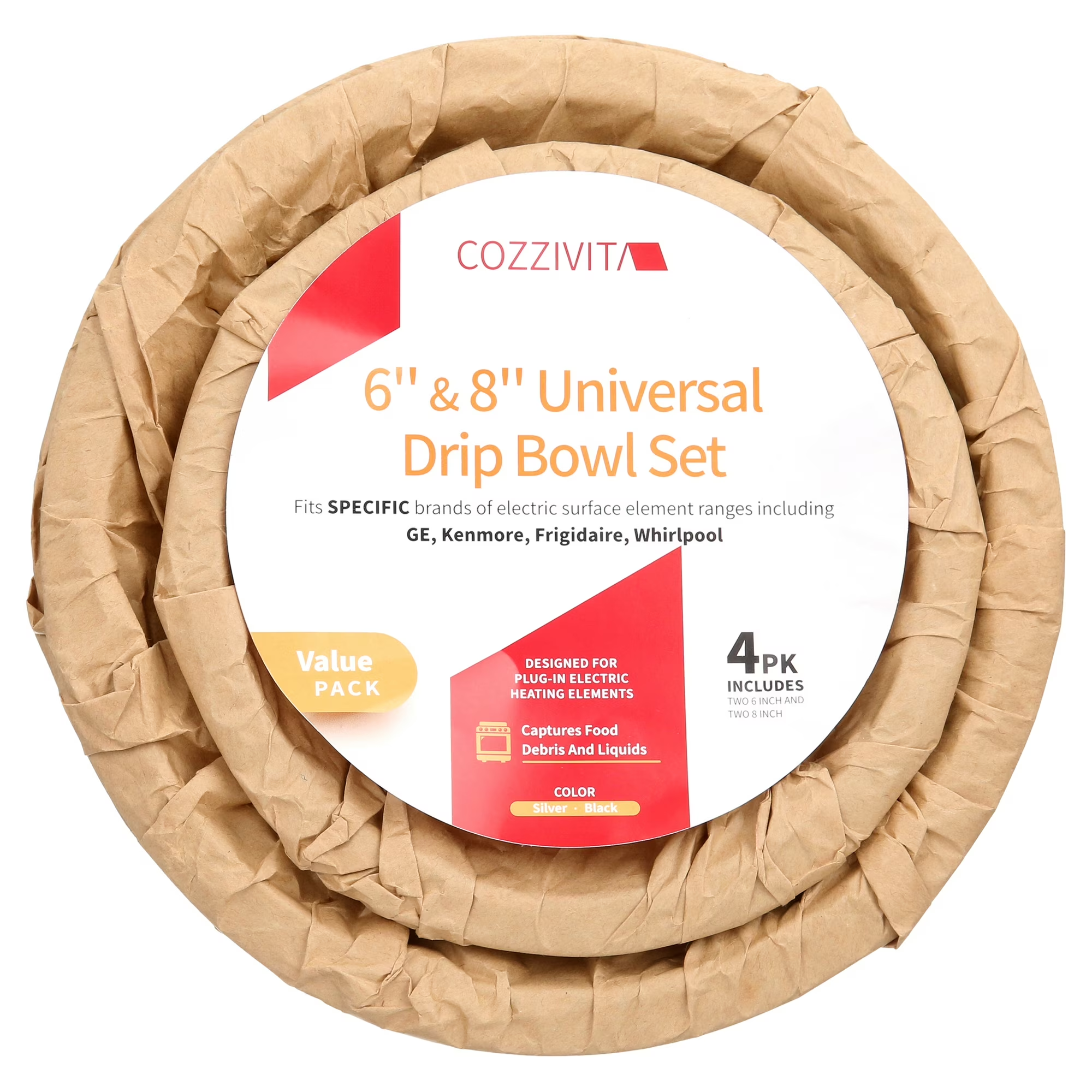 Whirpool Drip Pans, Thickening to Prevent Bending and Rust-Includes a Set of 4 Black Stove Drip Pans, Enamel(2*6+2*8)