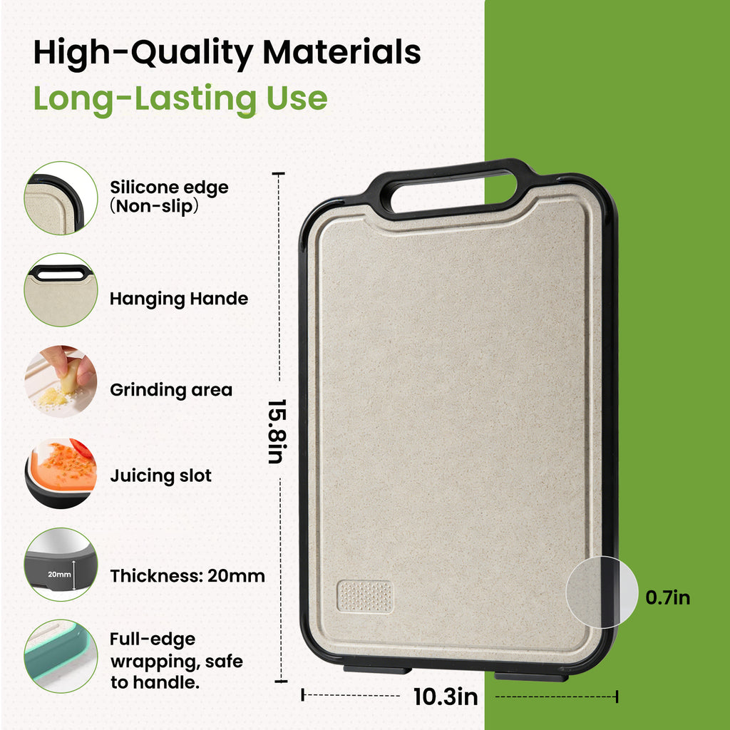 COZZIVITA Titanium Cutting Board – Double-Sided with Titanium & Wheat Straw Surface, Hanging All-in-One Design, BPA-Free, Non-Slip & Dishwasher Safe, Extra Durable