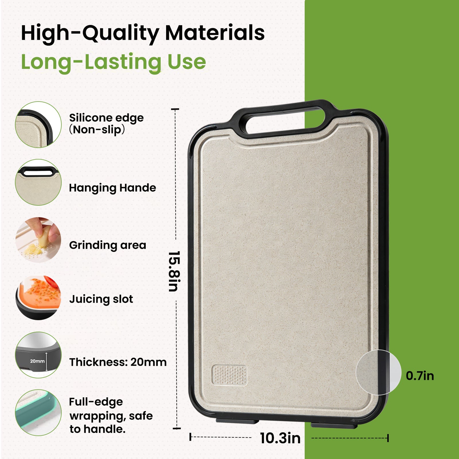 COZZIVITA Titanium Cutting Board – Double-Sided with Titanium & Wheat Straw Surface, Hanging All-in-One Design, BPA-Free, Non-Slip & Dishwasher Safe, Extra Durable