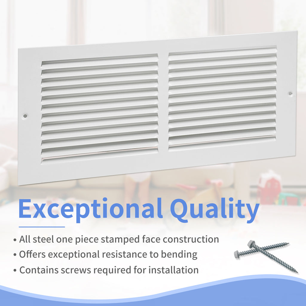 14"W x 6"H [Duct Opening Size] Steel Return Air Grille, Air Return Vent Cover for Ceiling and Sidewall - HVAC Air Vent Covers - [Outer Dimensions: 15.75"W x 7.75"H]