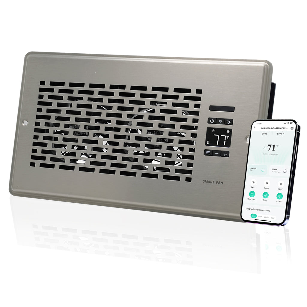 Register Booster Fan for 6" x 10" Register Holes, Quiet Vent Fan Booster with Intelligent Thermostat, Improves Heating Cooling, App Control, 10-Speeds, Manhattan Smart Register Vent, SN