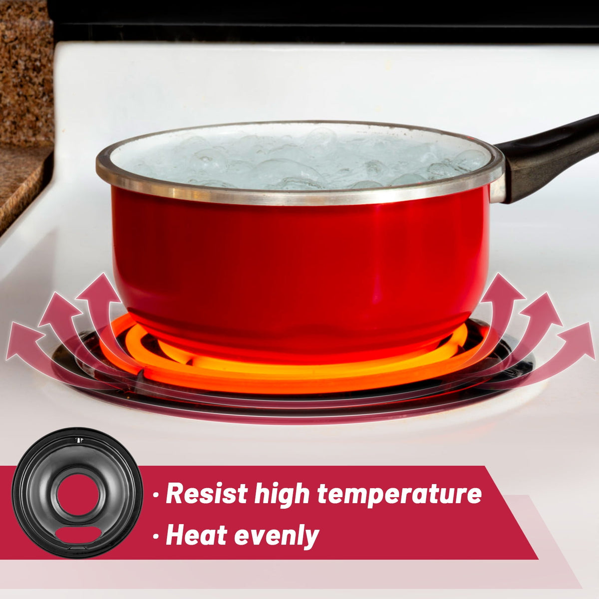4 Pack Black Cooktop Drip Pans, Compatible with GE Hotpoint Stove. Include 2 Pcs 6'' Range Replacement Drip Pans and 2 Pcs 8 '' Burner Drip Pans for Electric Stove Top, Enamel