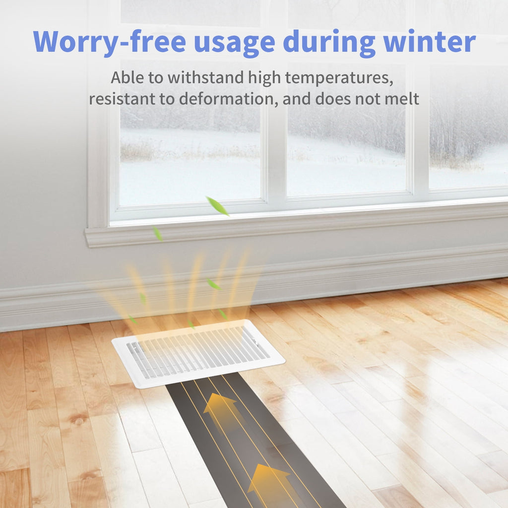 COZZIVITA 6x10 Inch Floor Register 2 Pack - Heavy Duty Steel Walkable Floor Vents, Easy Adjust Air Supply Lever - Vent Covers for Home (White)