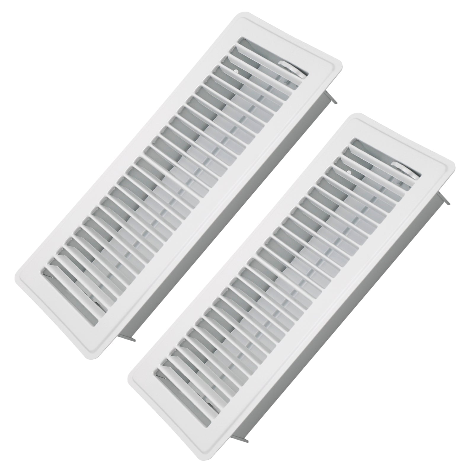 4" x 12" Floor Register 2 Pack - Heavy Duty Steel Walkable Floor Vents - Easy Adjust Air Supply Lever - Vent Covers for Home (White)