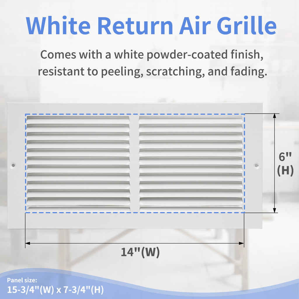 14"W x 6"H [Duct Opening Size] Steel Return Air Grille, Air Return Vent Cover for Ceiling and Sidewall - HVAC Air Vent Covers - [Outer Dimensions: 15.75"W x 7.75"H]