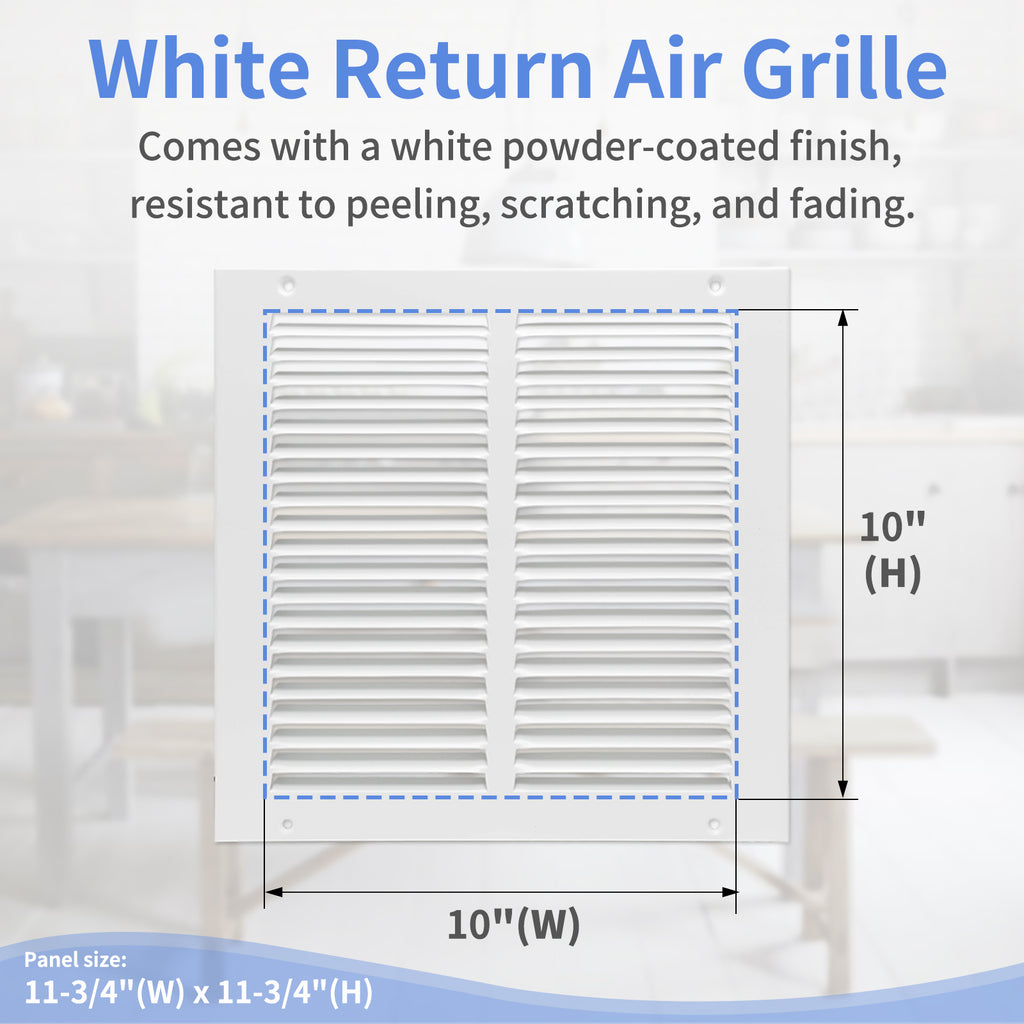 10"W x 10"H [Duct Opening Size] Steel Return Air Grille, Air Return Vent Cover for Ceiling and Sidewall - HVAC Air Vent Covers - [Outer Dimensions: 11.75"W x 11.75"H]
